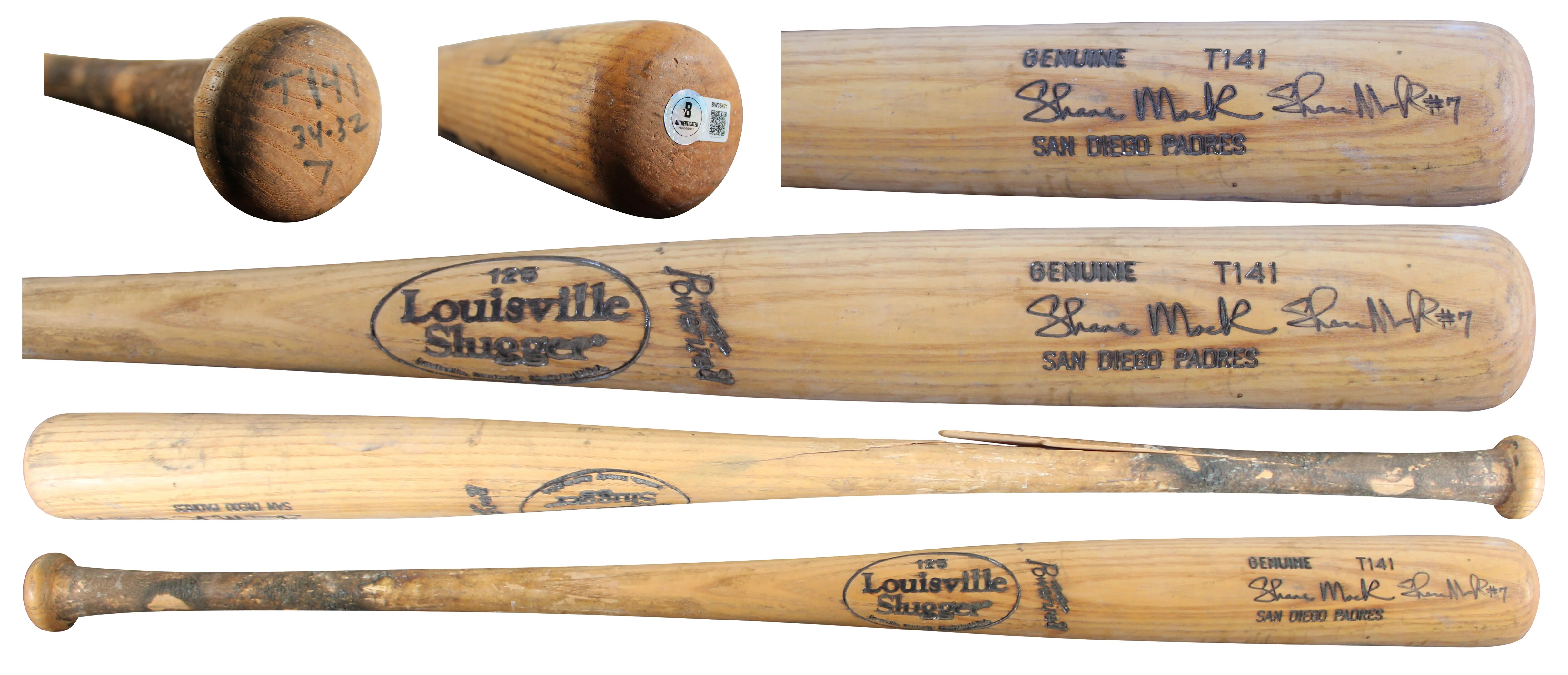 Padres Shane Mack Signed Game Used Louisville Slugger Player Model Bat BAS - Image 2