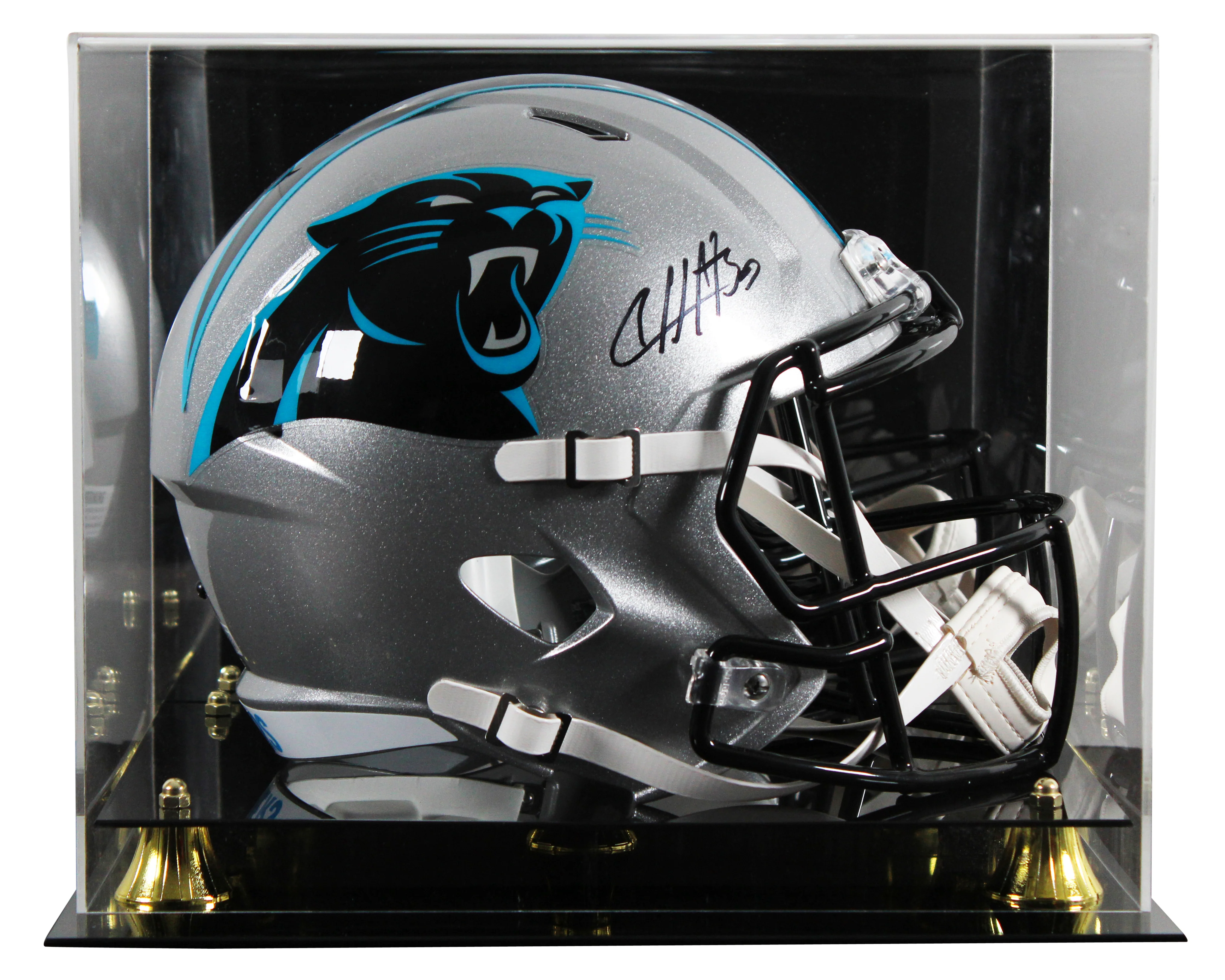 Panthers Chuba Hubbard Signed Full Size Speed Rep Helmet W/ Case BAS Witnessed - Image 2