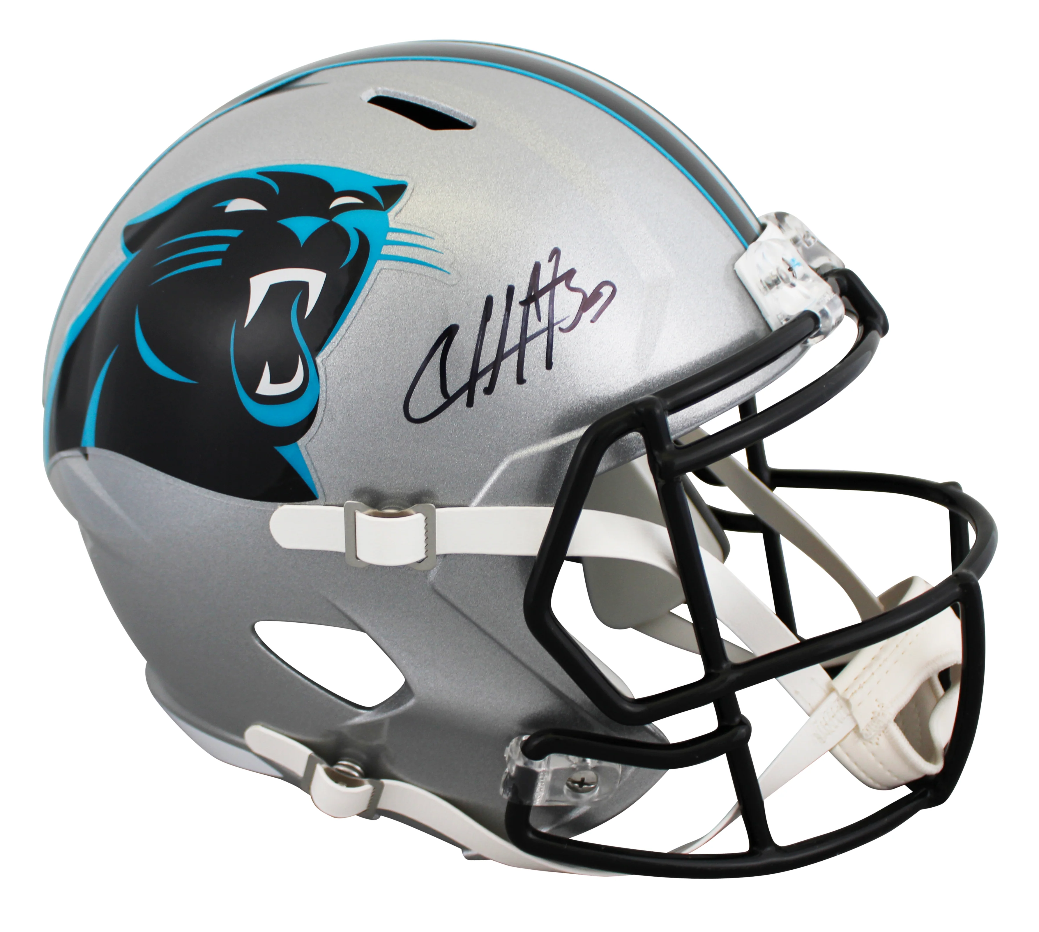Panthers Chuba Hubbard Signed Full Size Speed Rep Helmet W/ Case BAS Witnessed - Image 3