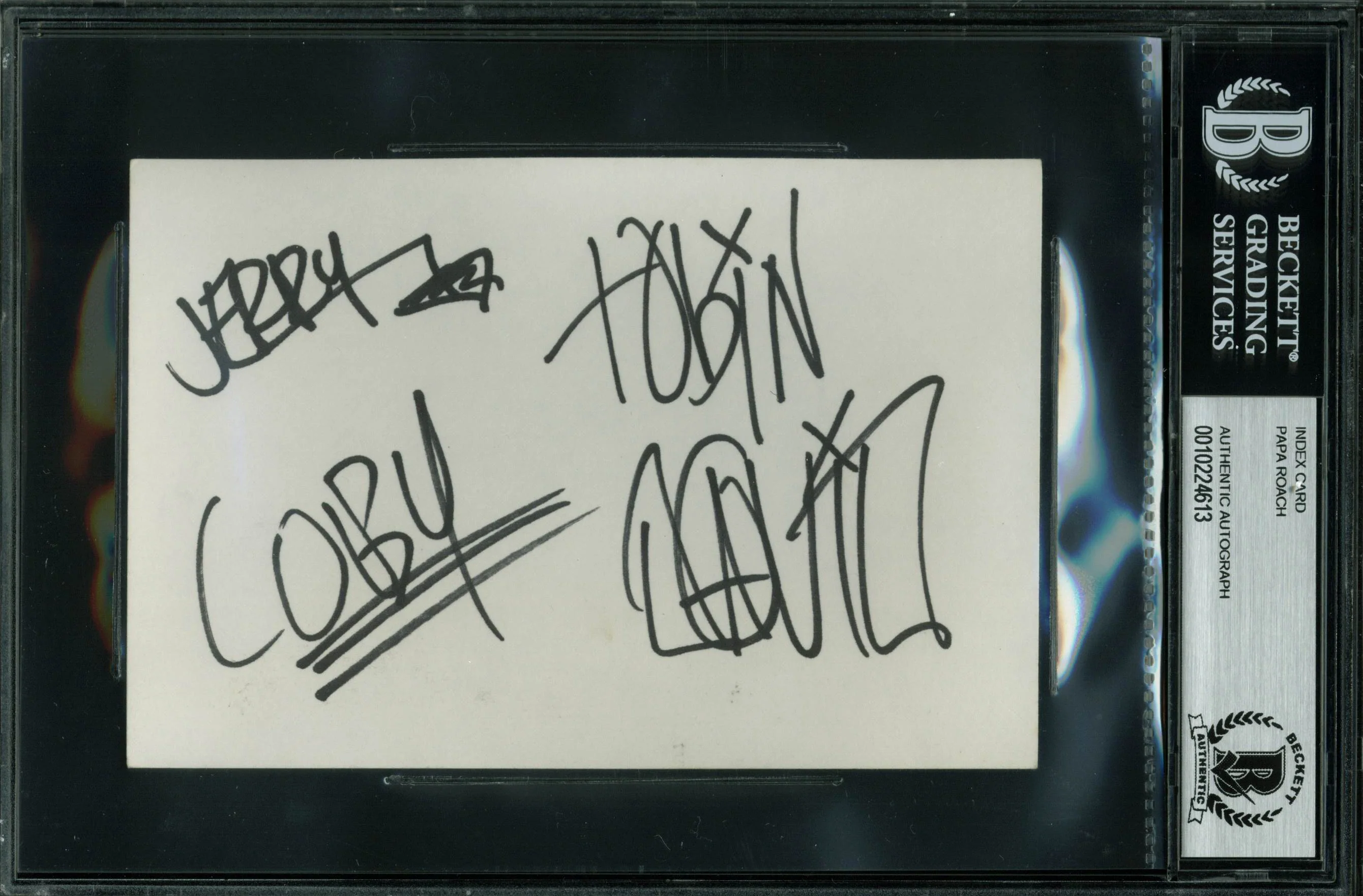 Papa Roach (4) Shaddix, Horton, Esperance +1 Signed 4x6 Index Card BAS Slabbed 2 - Image 2