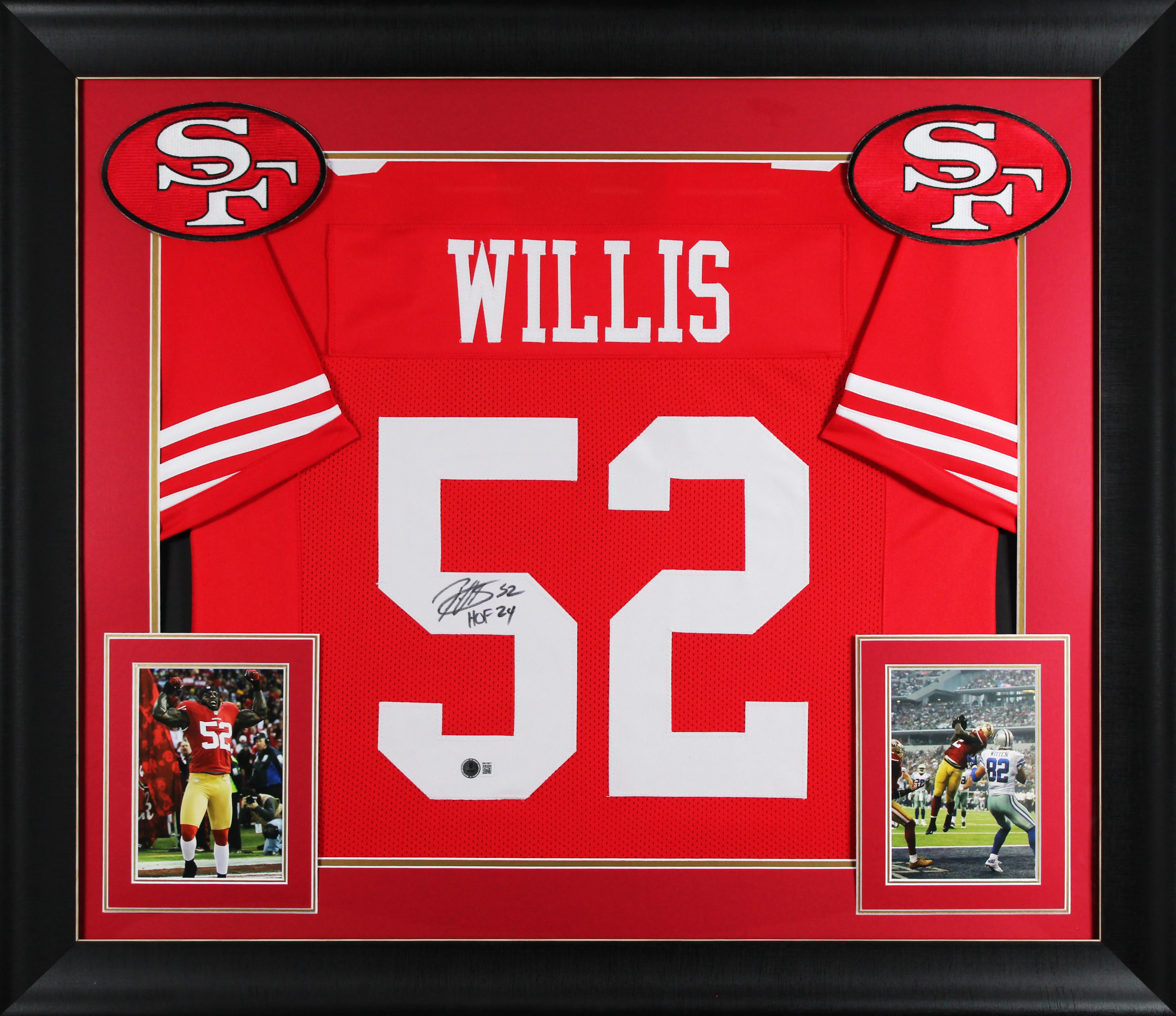 Patrick Willis "HOF 24" Signed Red Pro Style Framed Jersey BAS Witnessed 2 - Image 2