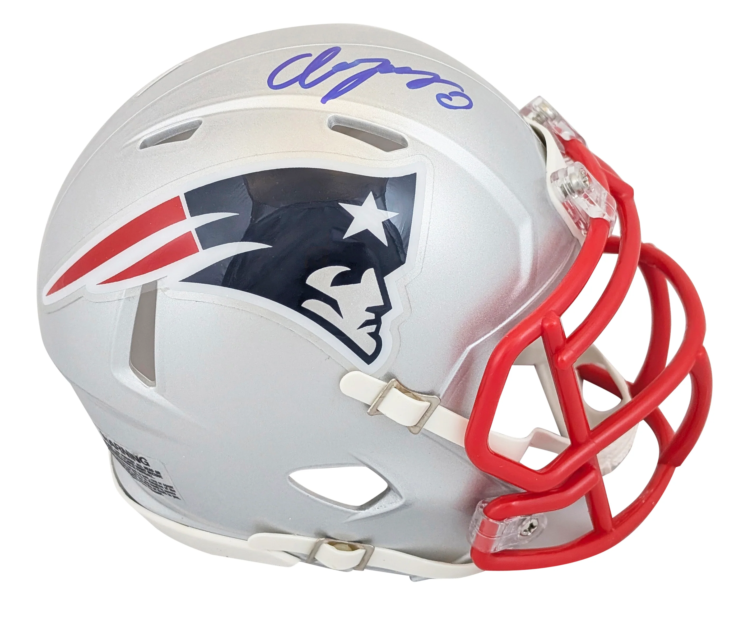 Patriots Christian Gonzalez Signed Speed Mini Helmet W/ Case W/ Blue Sig BAS Wit - Image 3