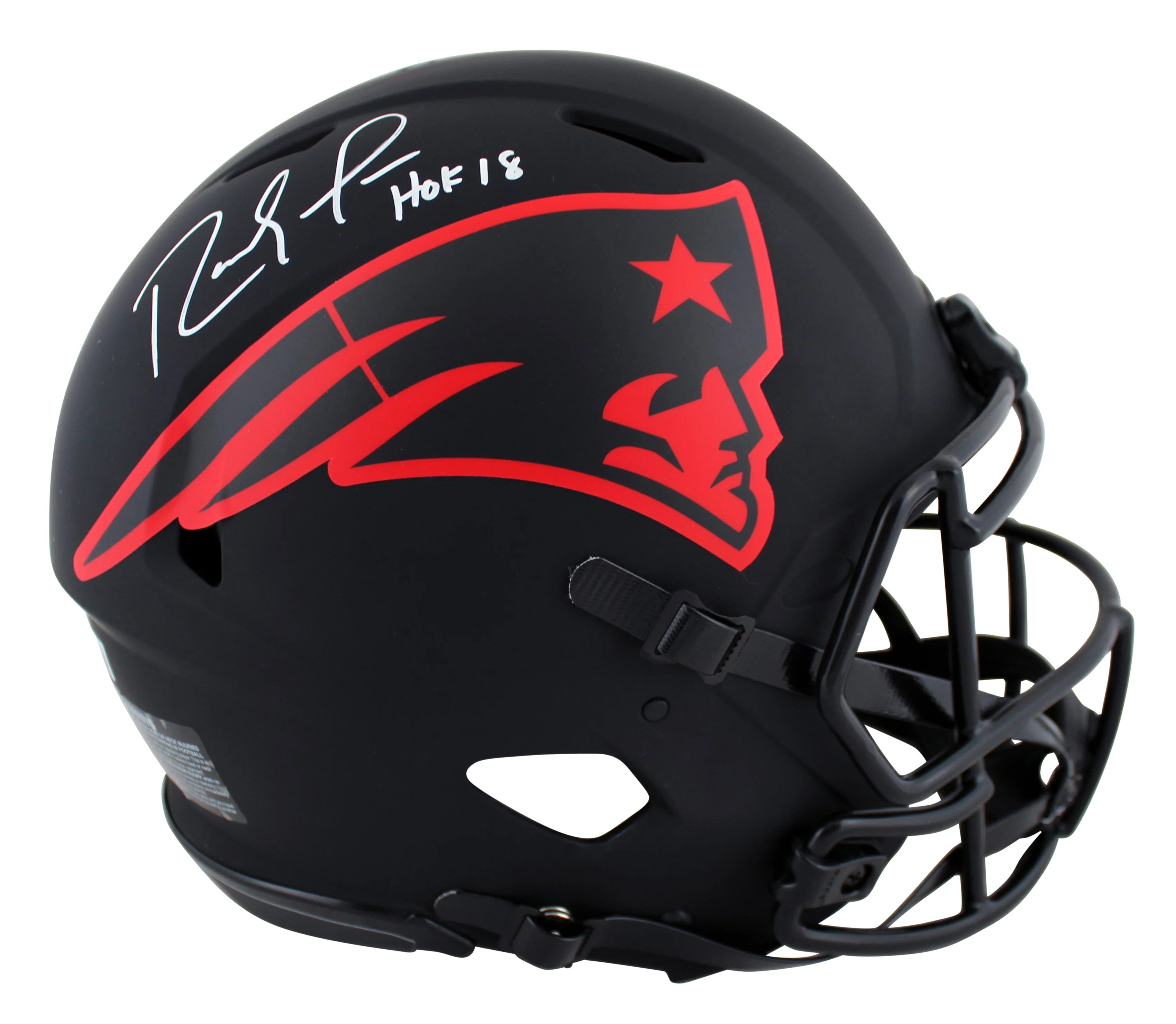 Patriots Randy Moss HOF 18 Signed Eclipse Full Size Speed Proline Helmet BAS Wit - Image 2