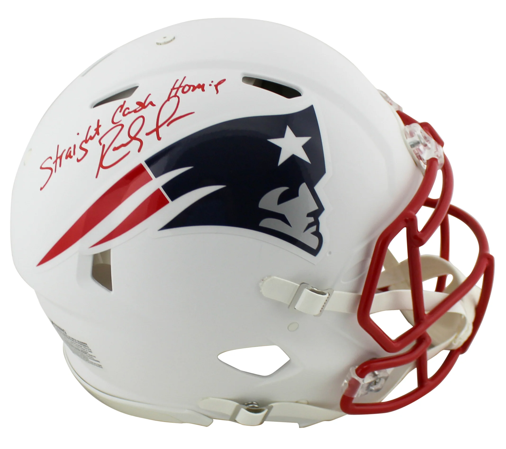 Patriots Randy Moss "SCH" Signed Flat White Proline F/S Speed Helmet BAS Witness - Image 2