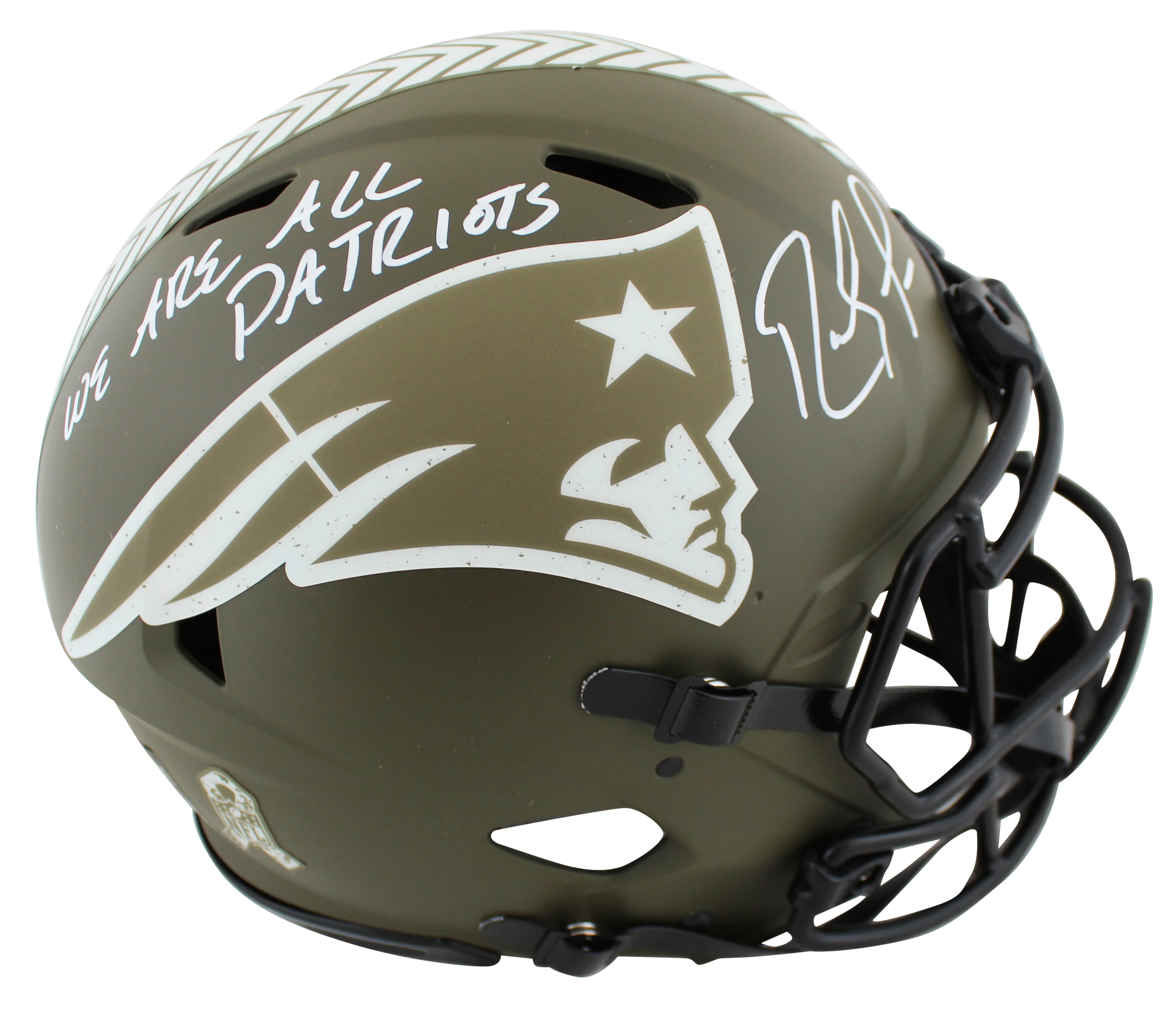 Patriots Randy Moss "WAAP" Signed Salute To Service F/S Speed Proline Helmet BAS - Image 2