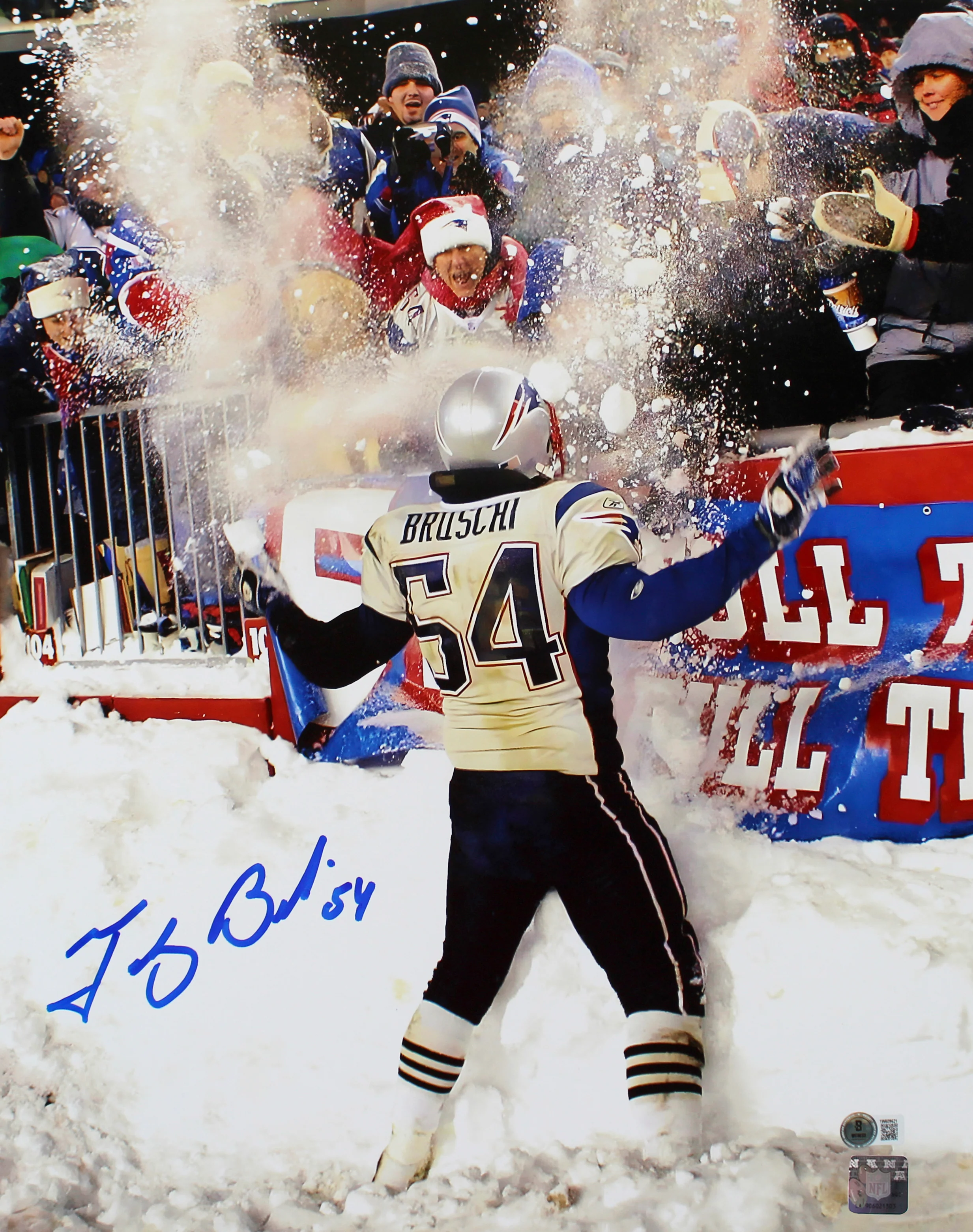 Patriots Tedy Bruschi Authentic Signed 16x20 Vertical Snow Photo BAS Witnessed - Image 2