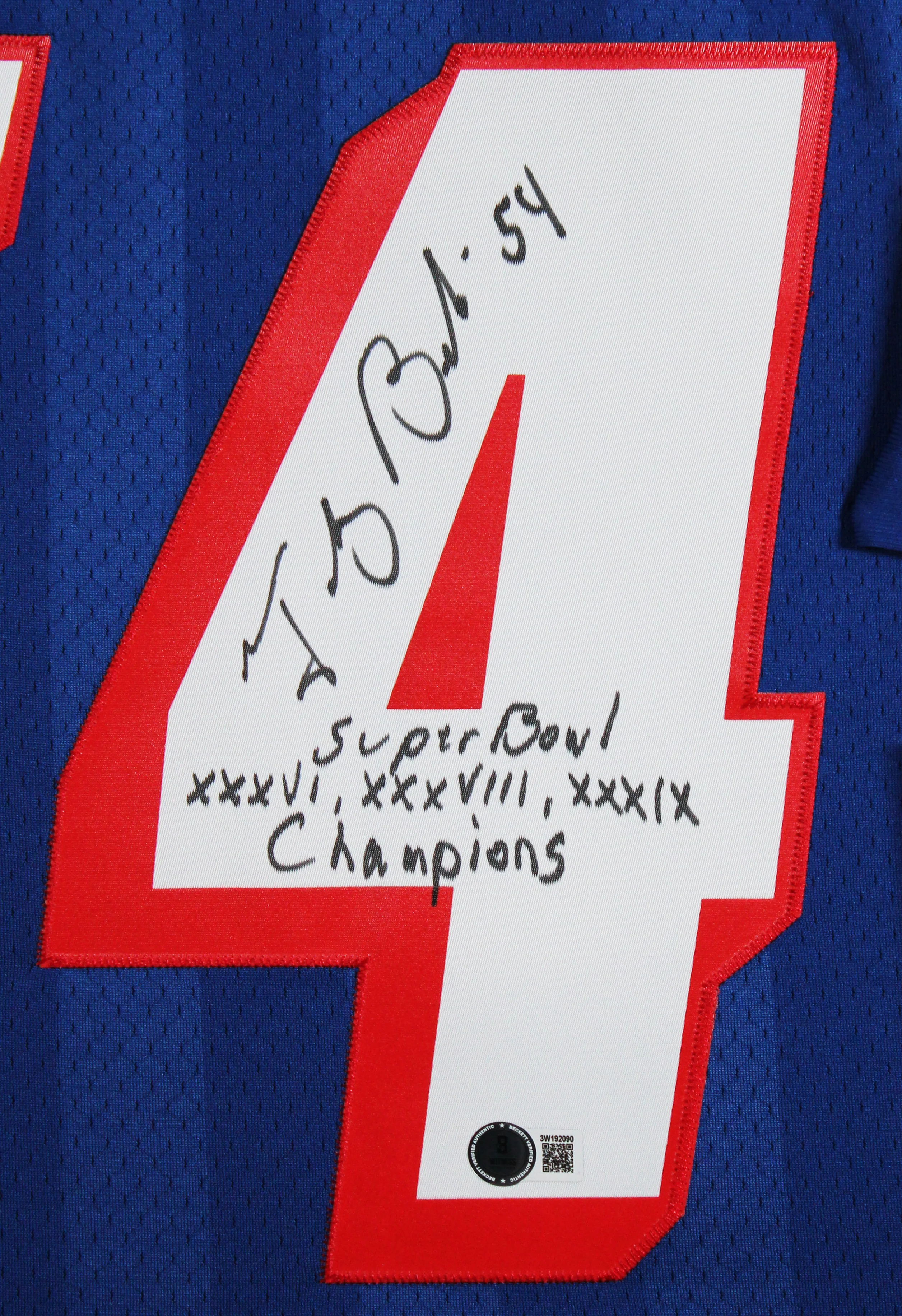 Patriots Tedy Bruschi "SB Champions" Signed Navy M&N TB Framed Jersey BAS Wit - Image 3