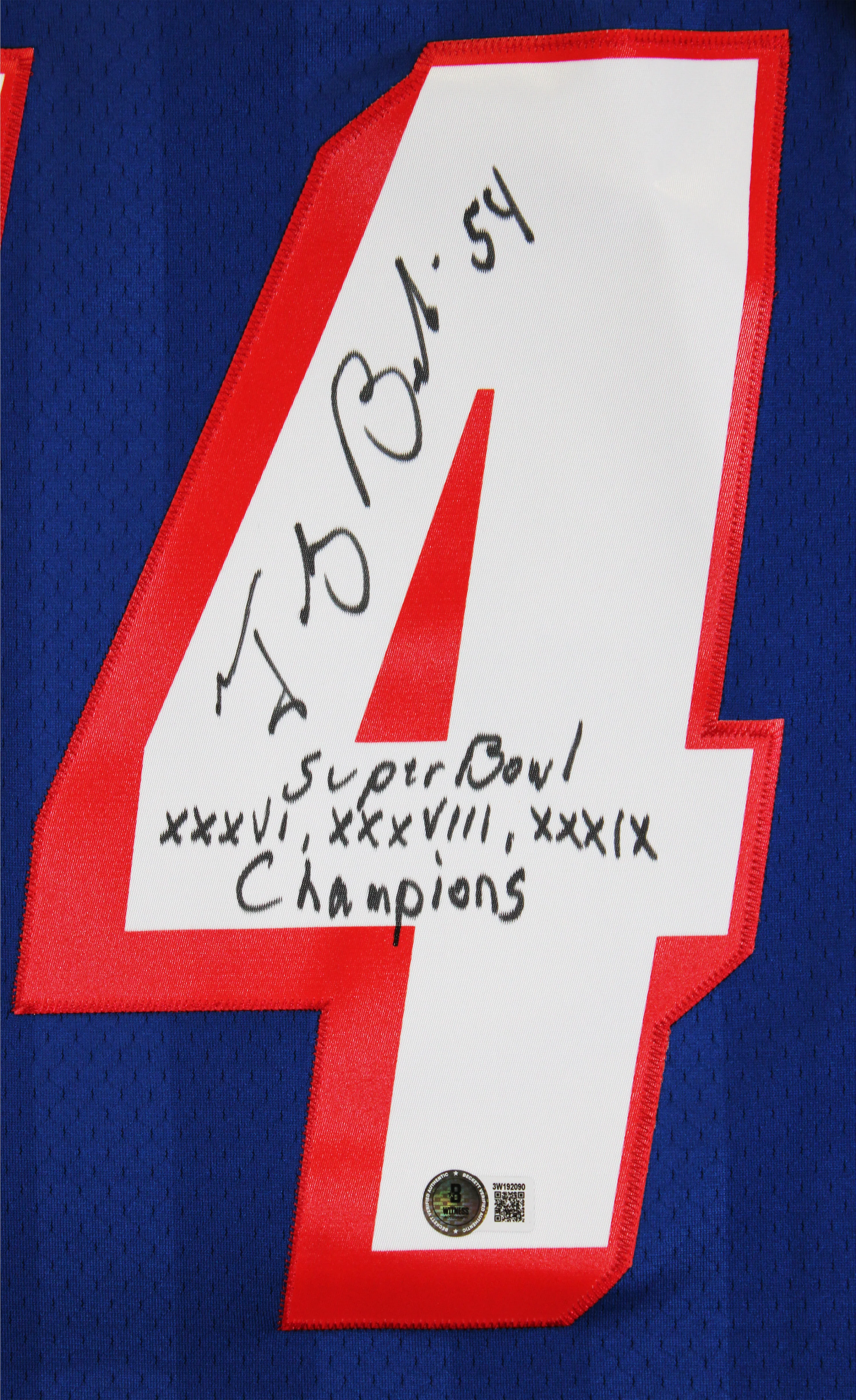 Patriots Tedy Bruschi "Super Bowl Champions" Signed Navy M&N TB Jersey BAS Wit - Image 4