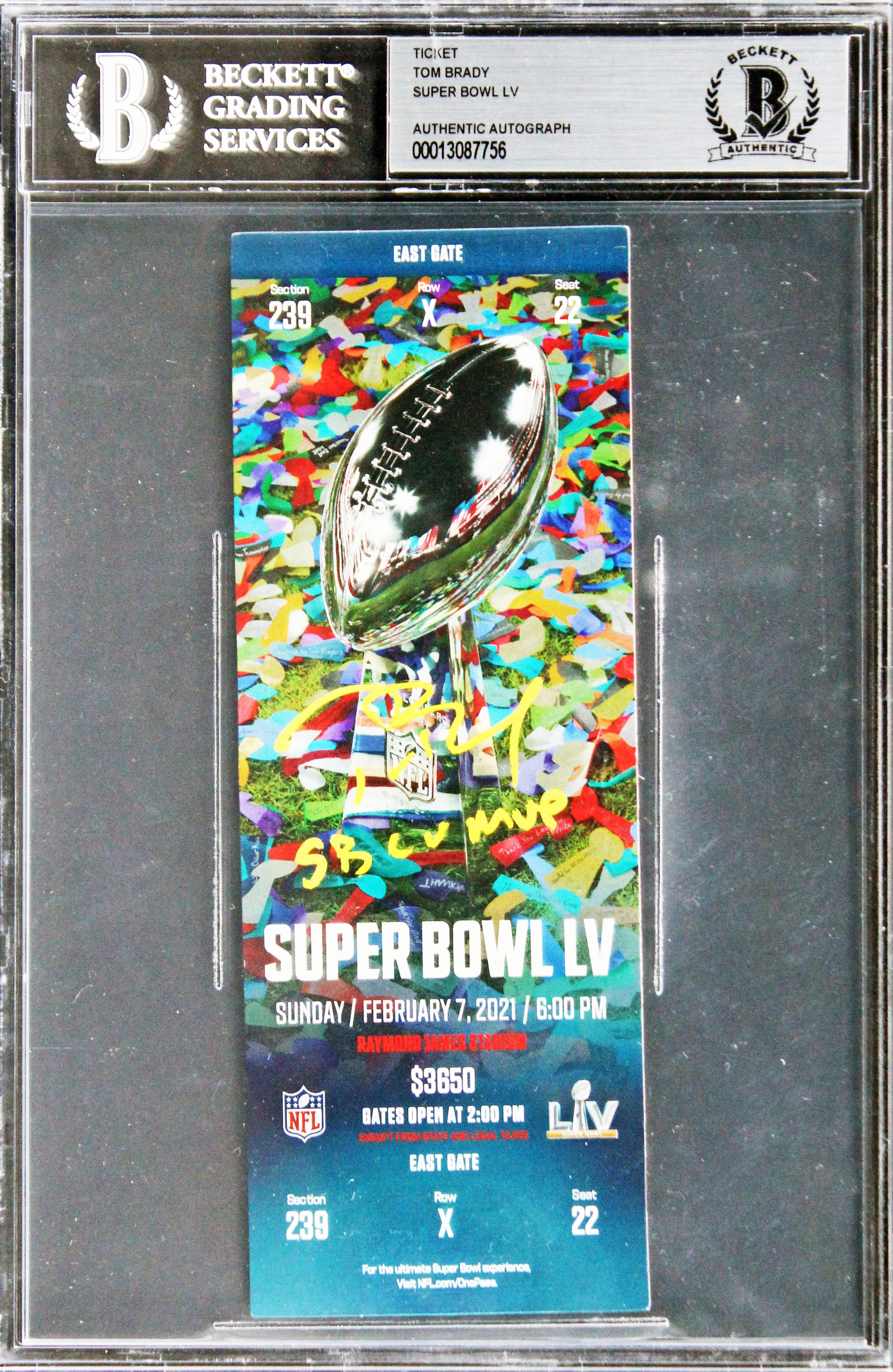 Patriots Tom Brady "SB LV MVP" Signed Super Bowl LV Full Ticket Stub BAS Slabbed - Image 2
