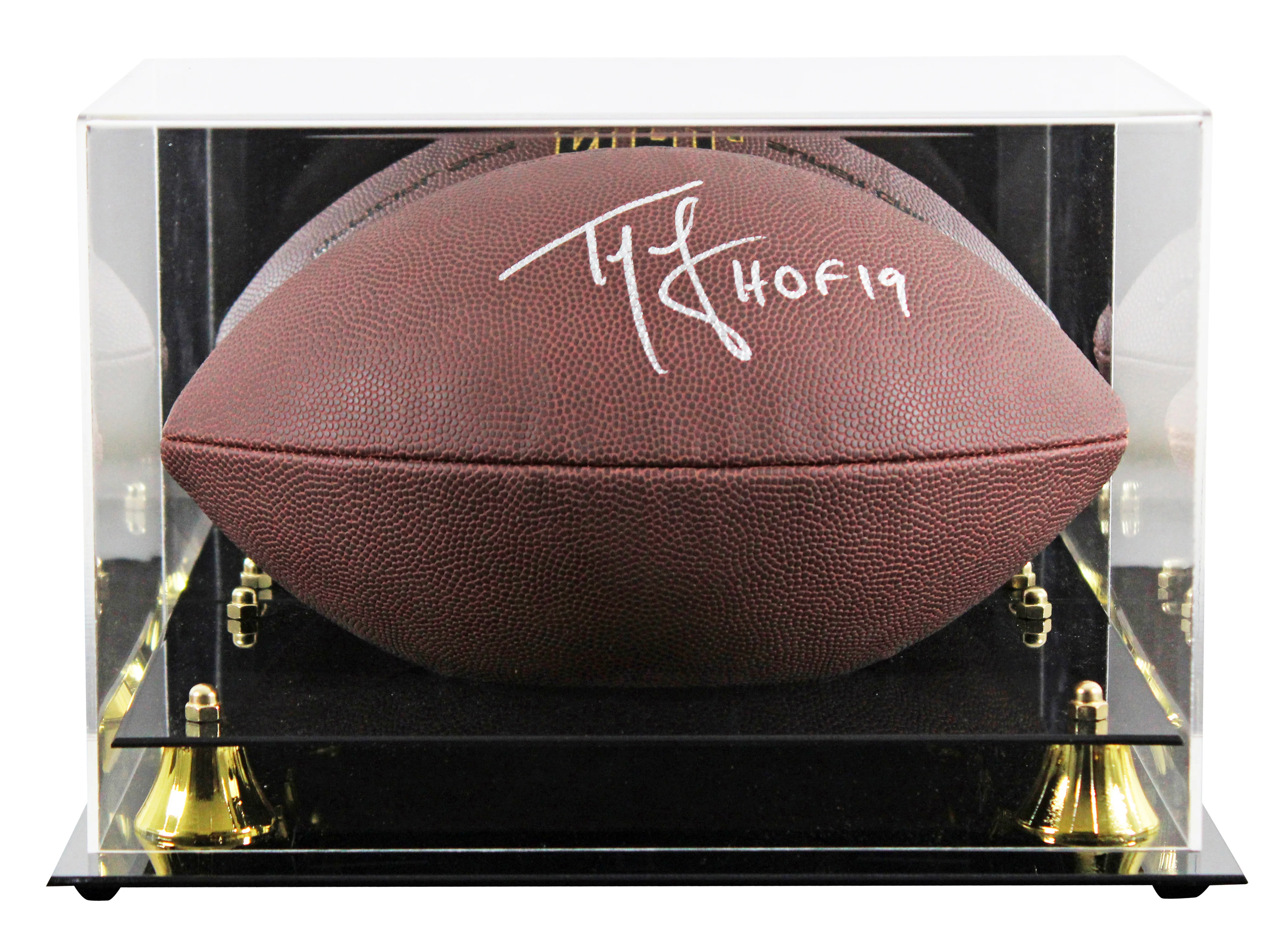 Patriots Ty Law "HOF 2019" Signed Wilson Super Grip Football W/ Case BAS Witness