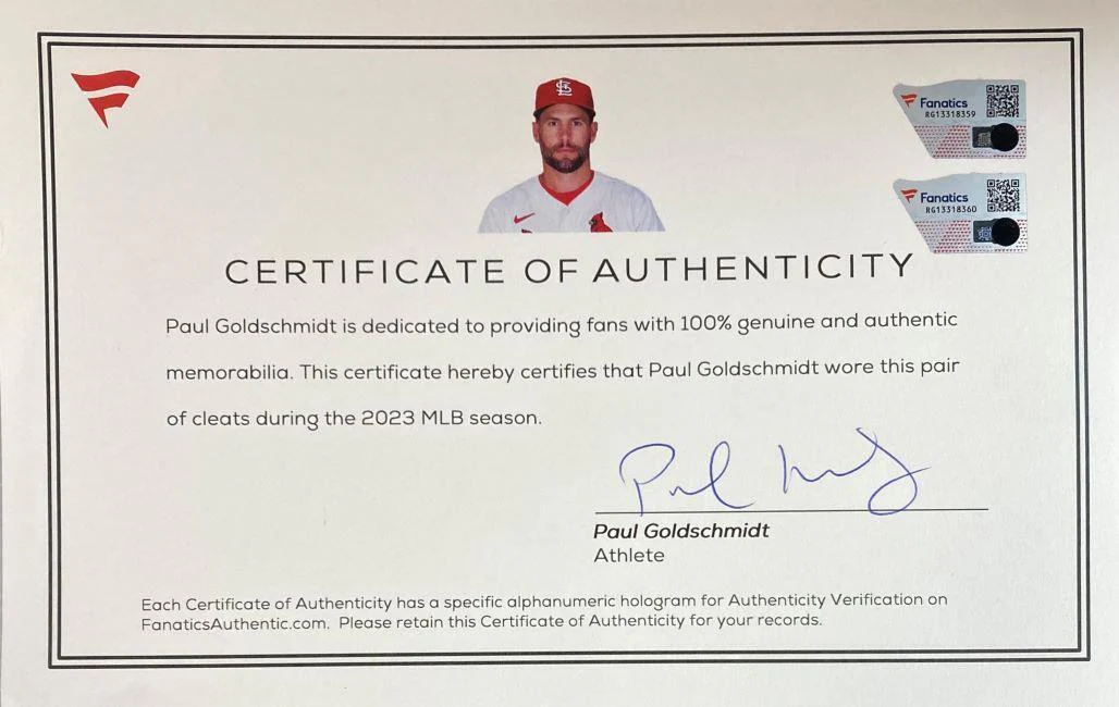 Paul Goldschmidt Twice Signed 2023 Game Used Cardinals Nike Cleats 2 Fanatics - Image 6