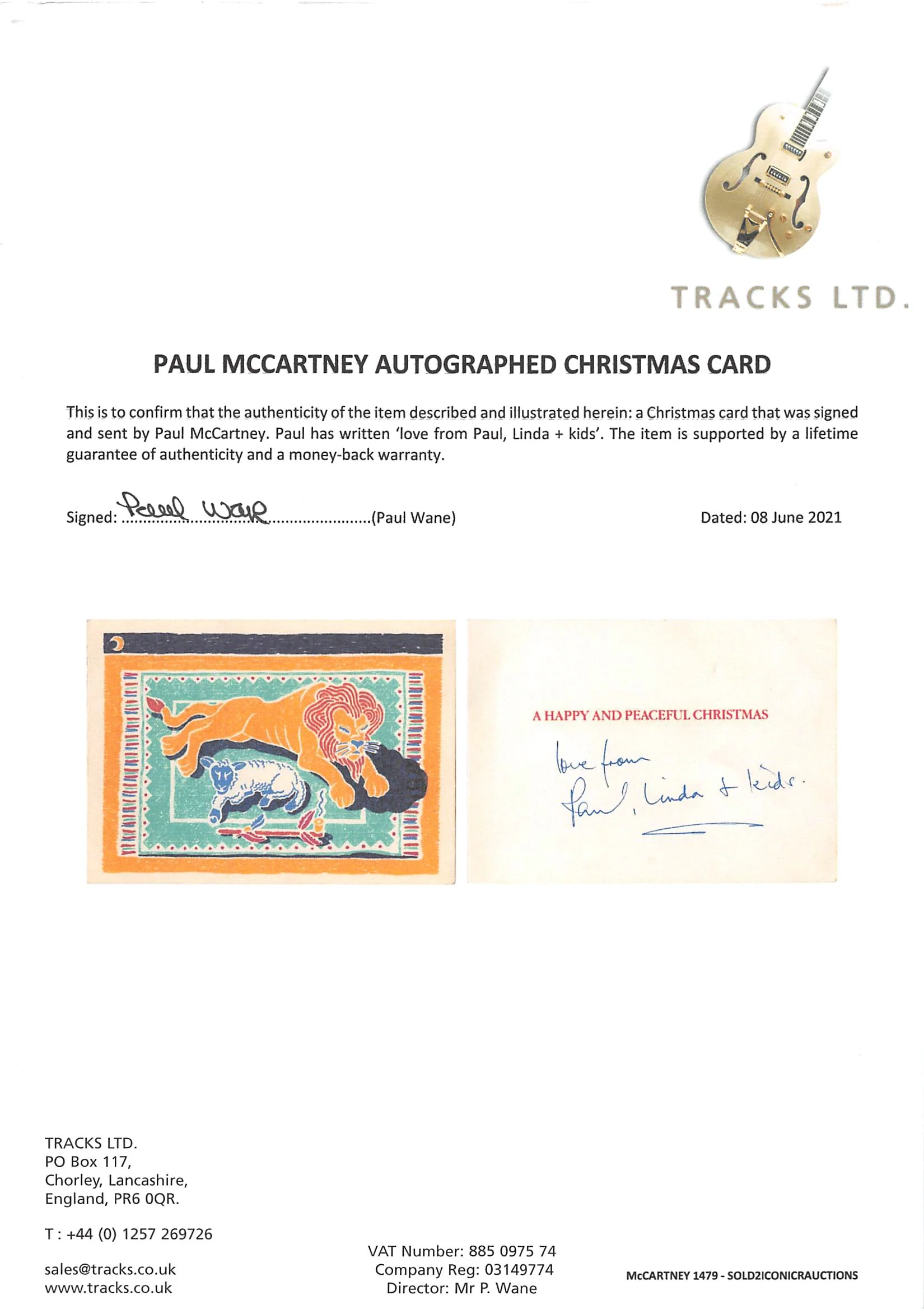 Paul McCartney Beatles Love From Linda + Kids Authentic Signed Card BAS #AA03802 - Image 8