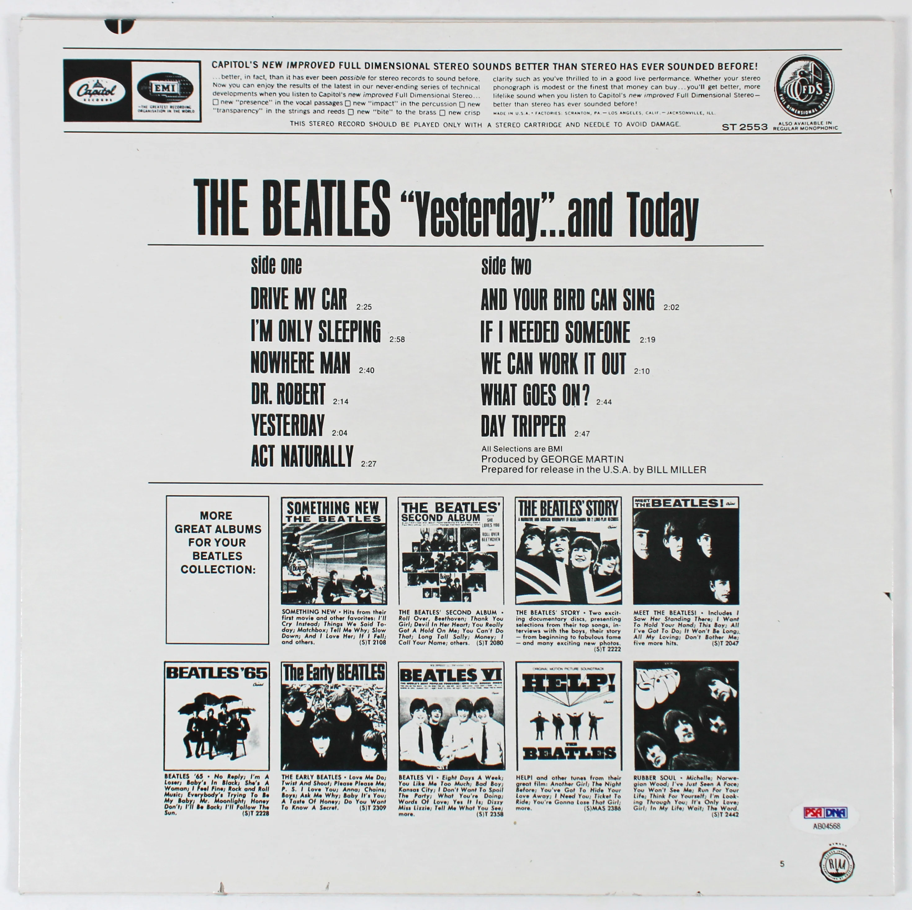 Paul McCartney Beatles Signed Yesterday & Today Album Cover w Vinyl PSA #AB04568 - Image 5