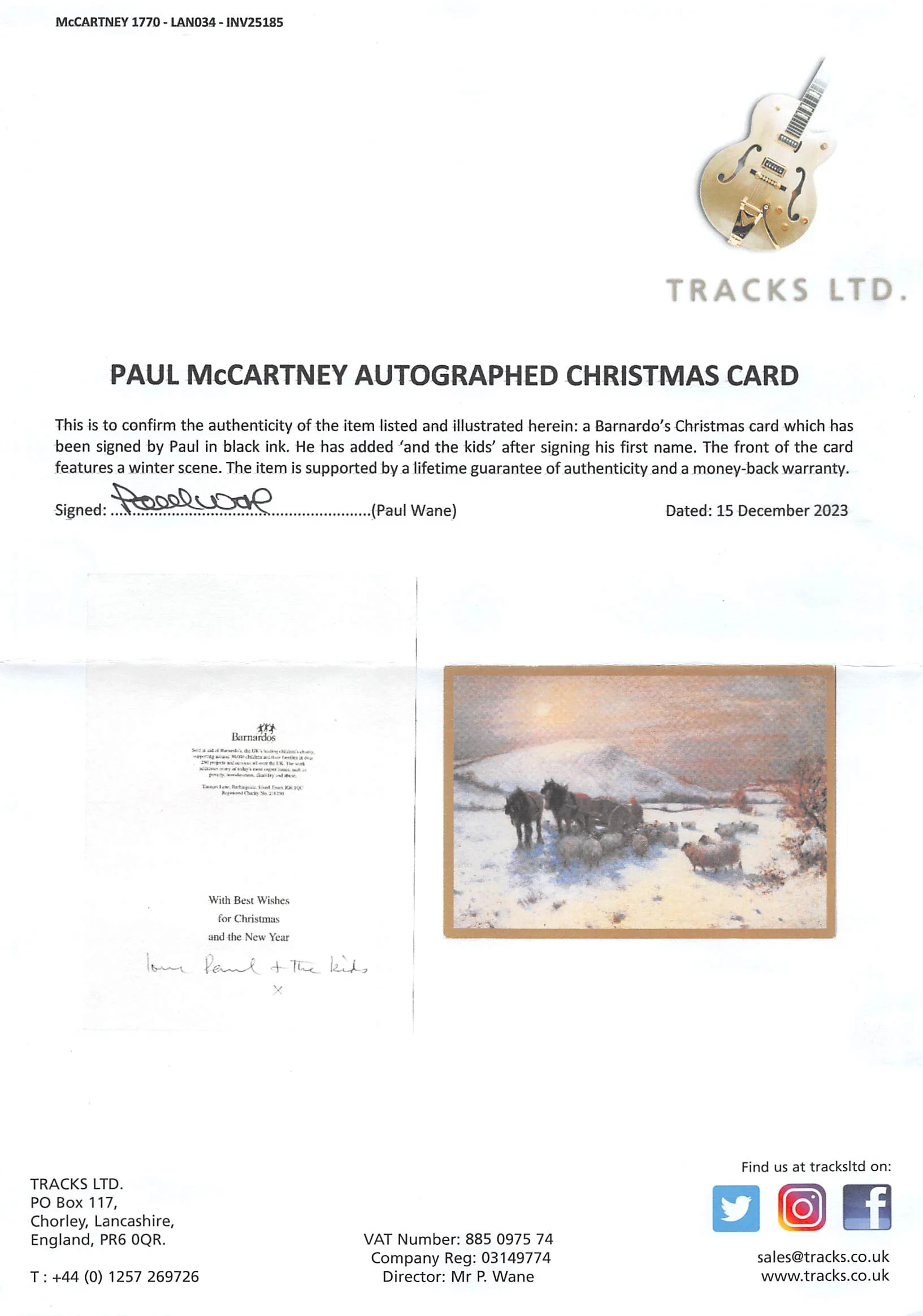 Paul McCartney "Love & The Kids" Signed 6.5x9 Christmas Greeting Card BAS - Image 8