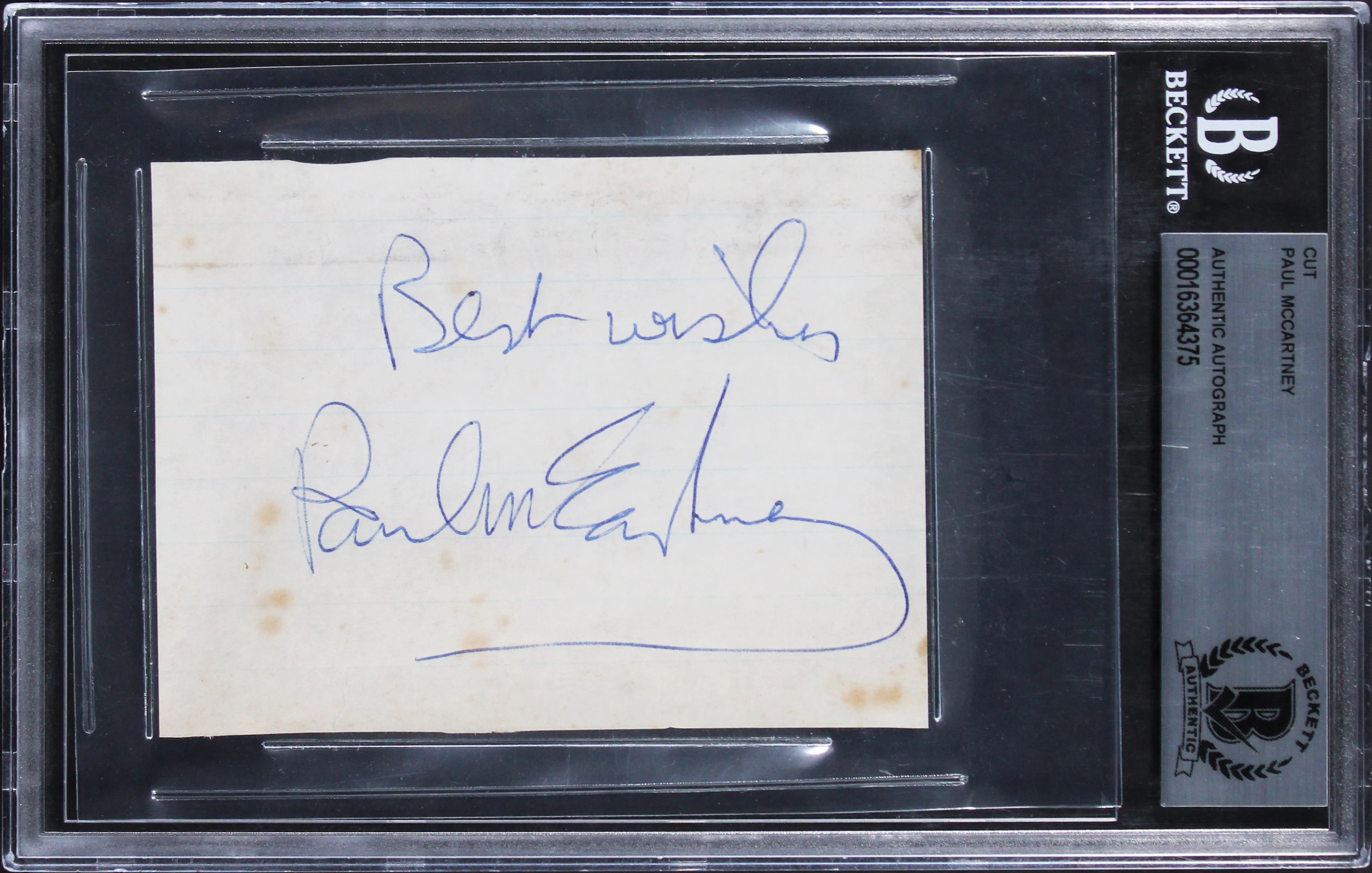 Paul McCartney The Beatles Authentic Signed 3x4 Cut Signature BAS Slabbed - Image 2