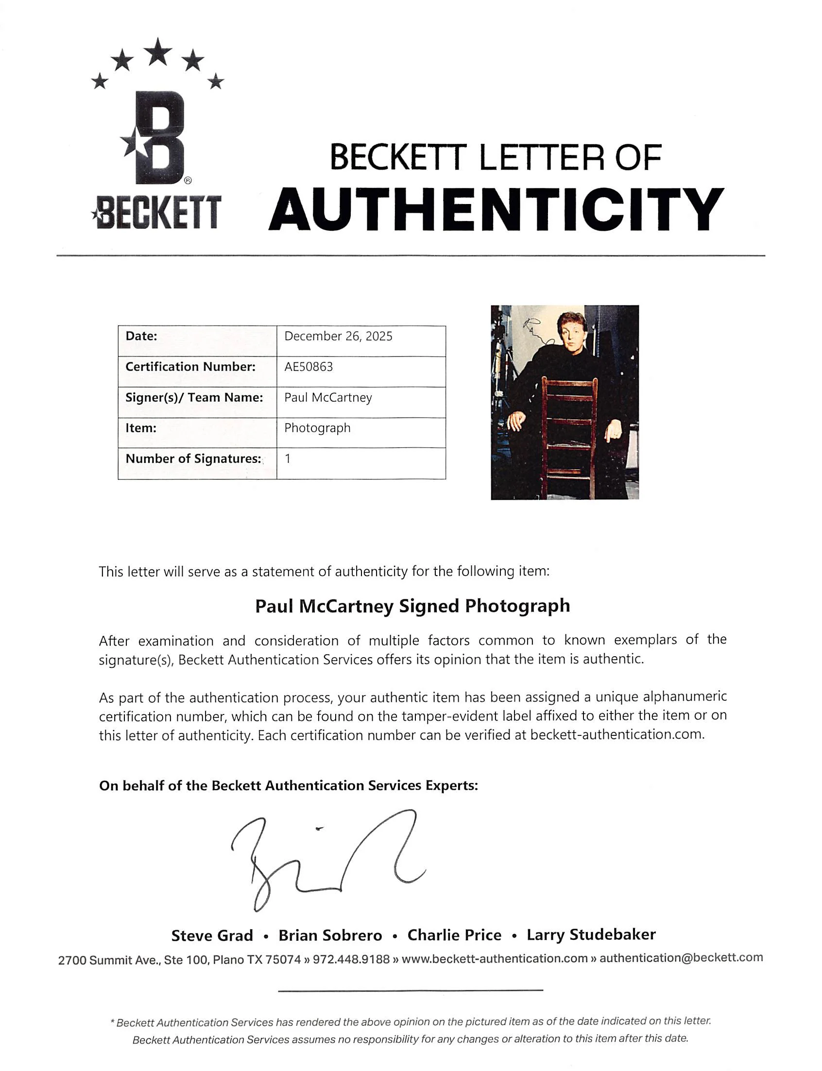 Paul McCartney The Beatles Authentic Signed 8x10 Vertical Photo BAS #AE50863 - Image 4