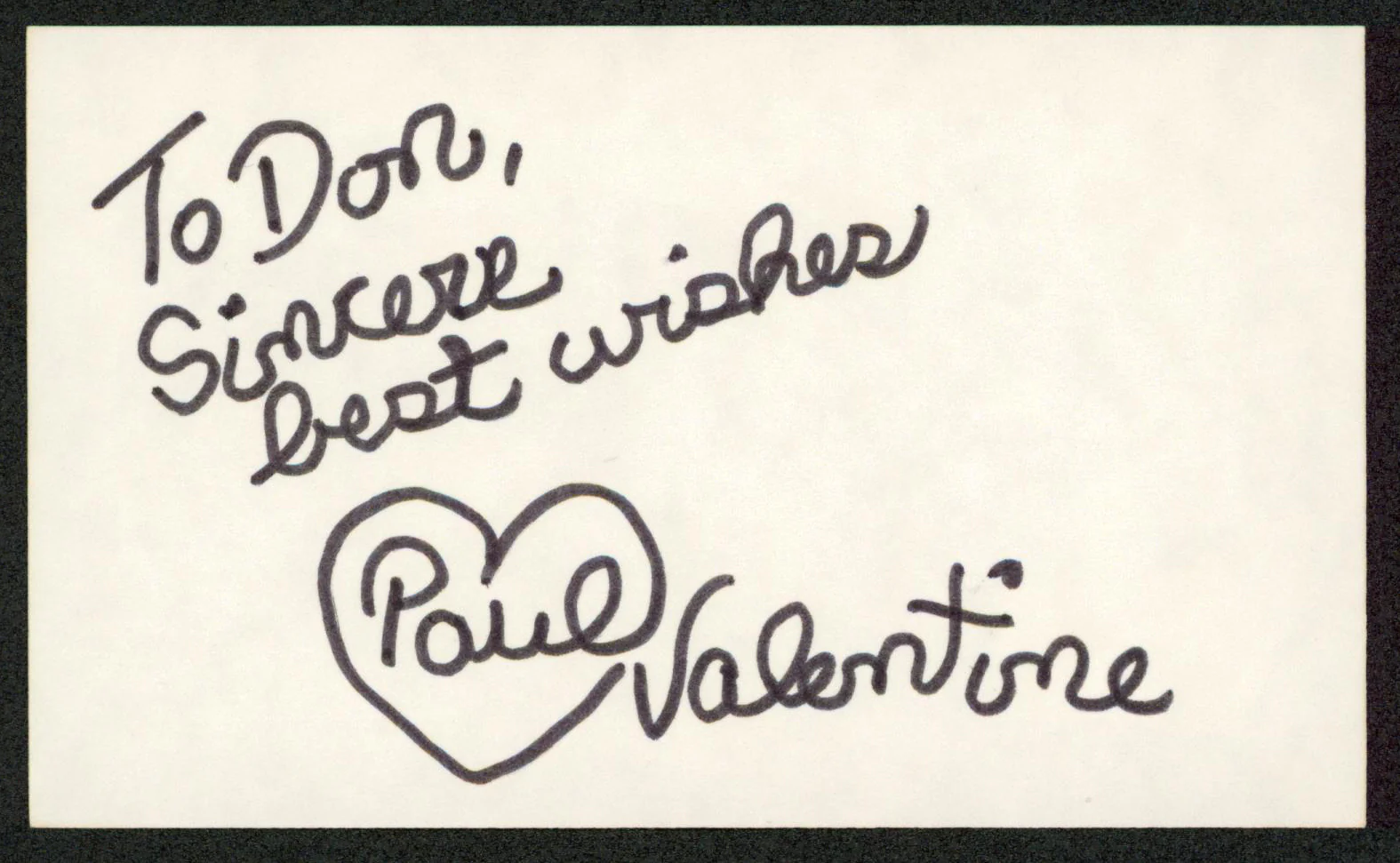 Paul Valentine Against All Odds "Best Wishes" Signed 3x5 Index Card BAS #BW70151