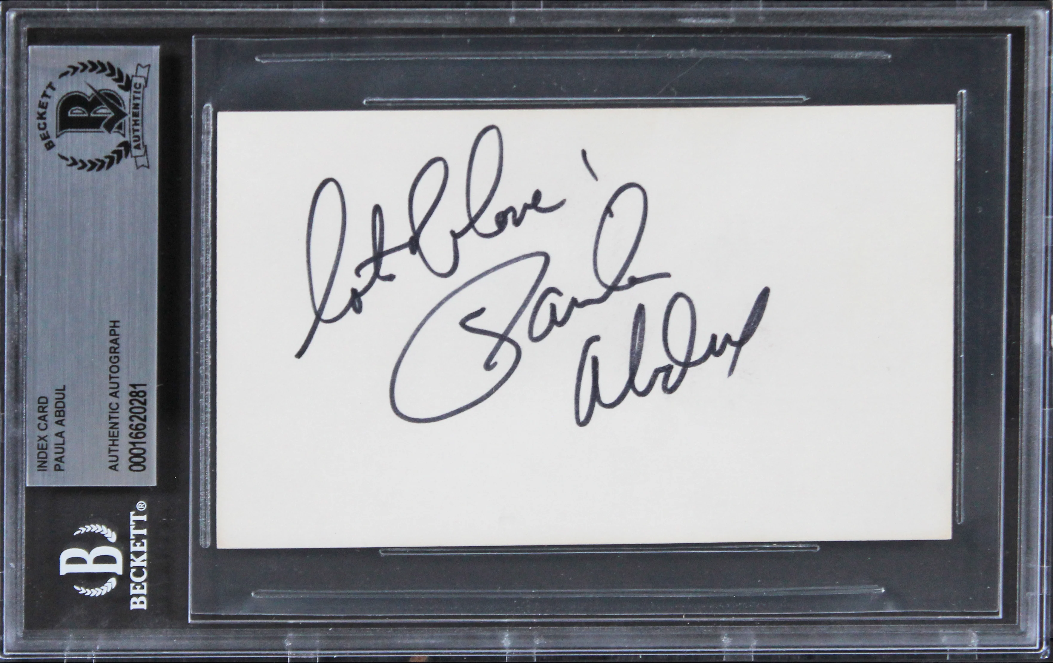 Paula Abdul American Idol "Lots of love" Signed 3x5 Index Card BAS Slabbed 1 - Image 2