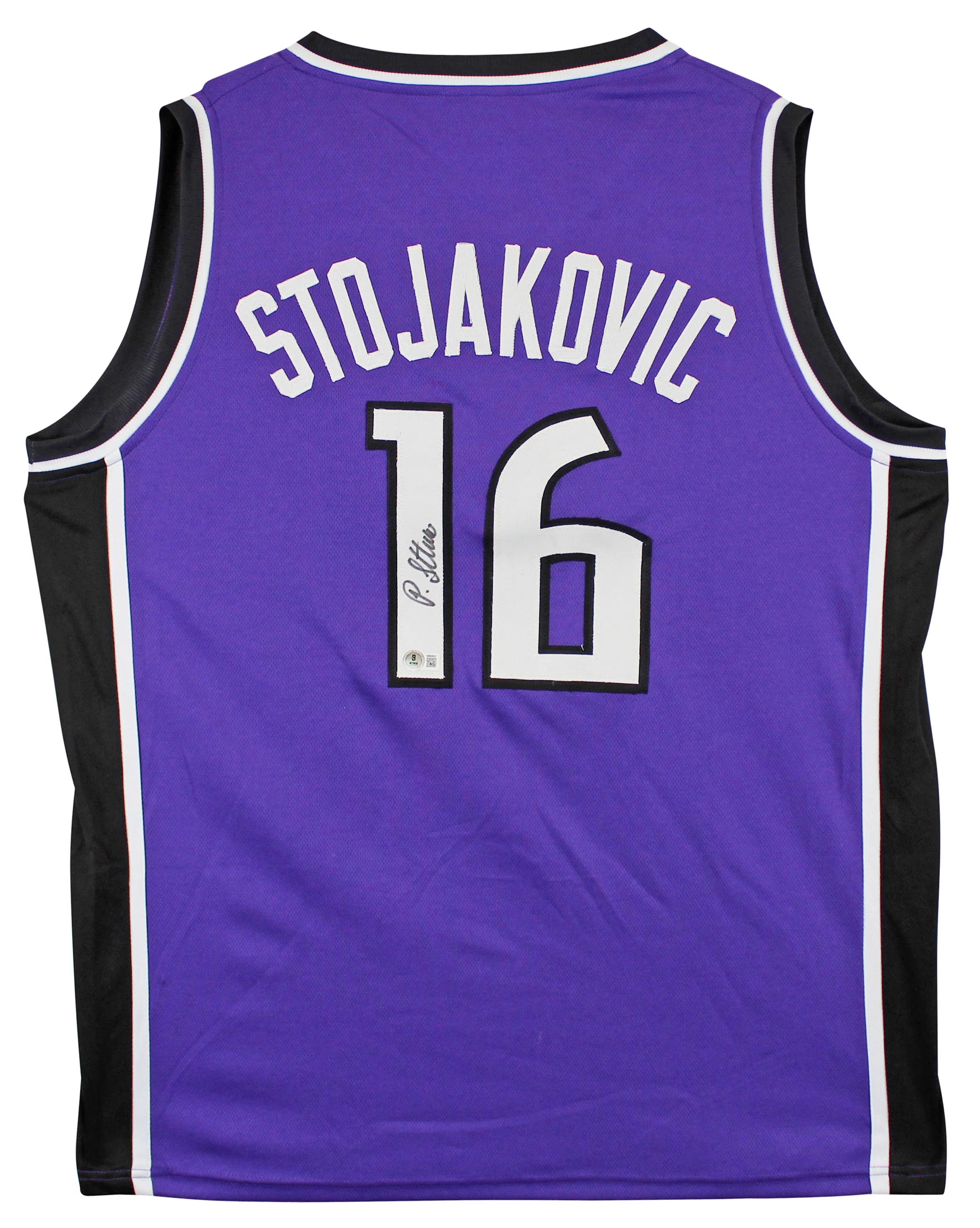 Peja Stojakovic Authentic Signed Purple Pro Style Jersey BAS Witnessed - Image 2