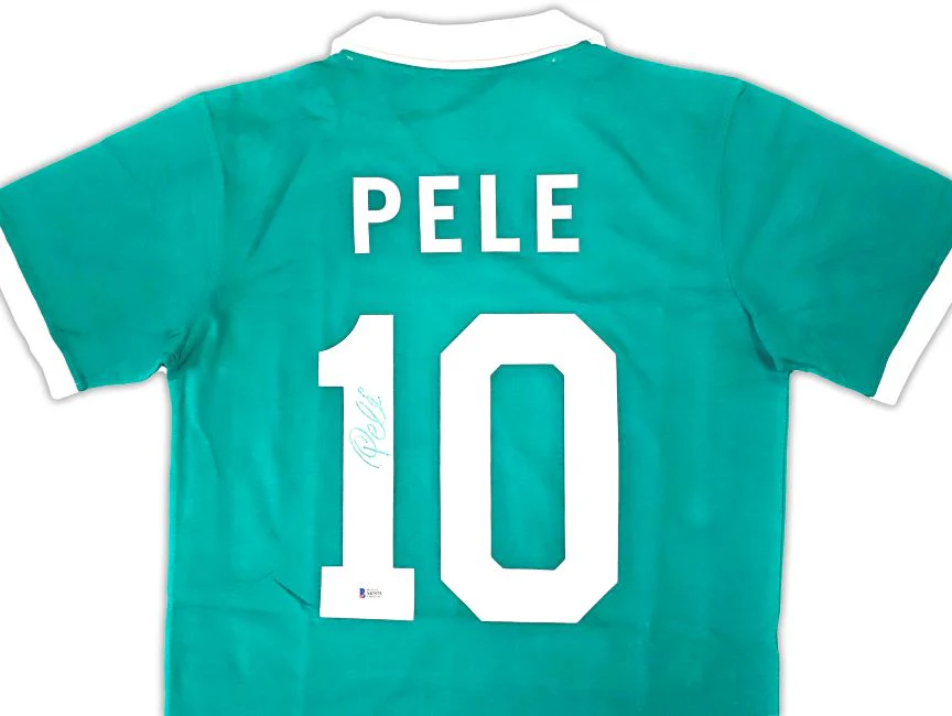 Pele New York Signed Green Soccer Jersey BAS - Image 2