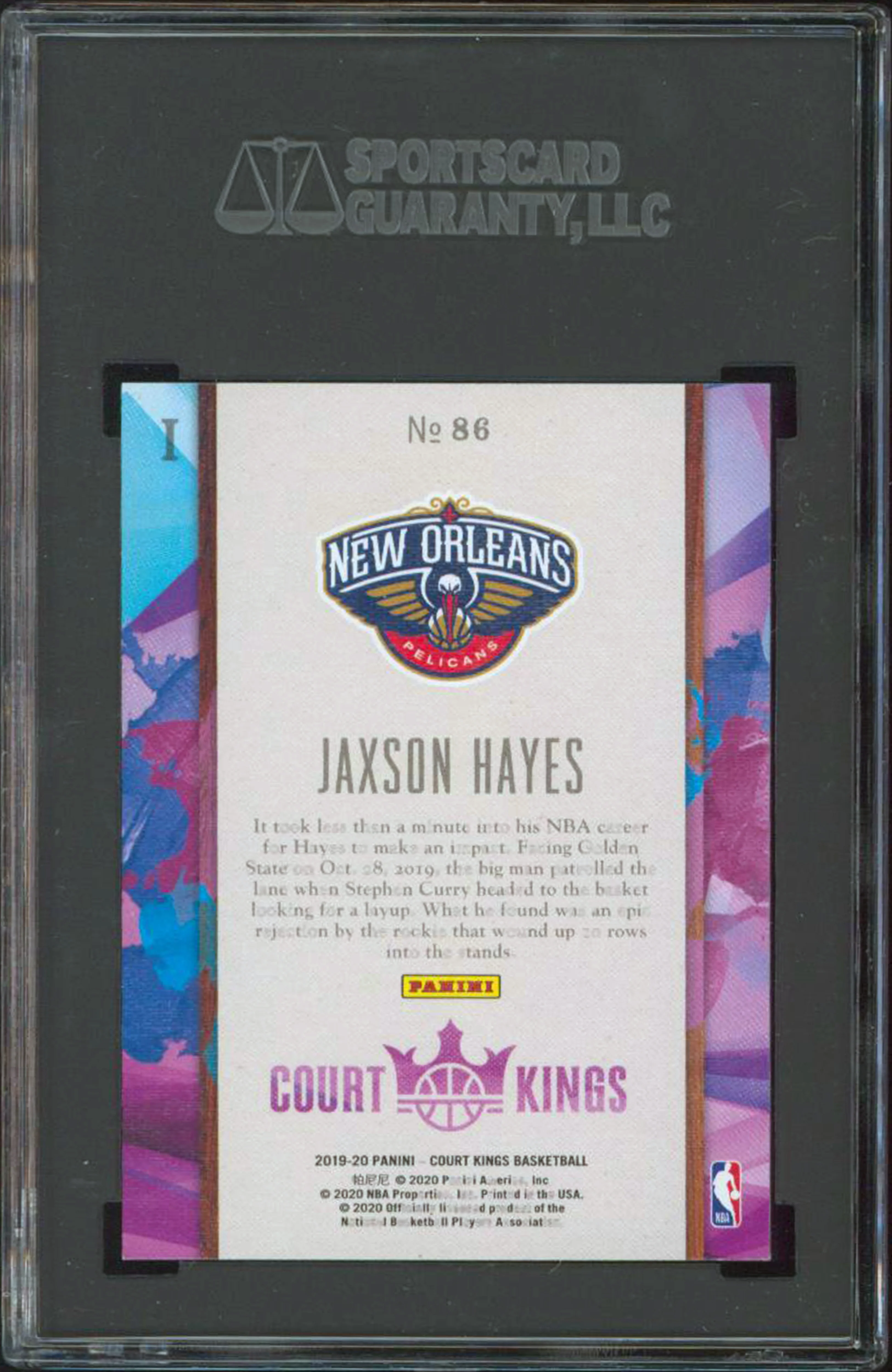 Pelicans Jaxson Hayes 2019 Panini Court Kings #86 Rookie Card Graded Gem 10! SGC - Image 3