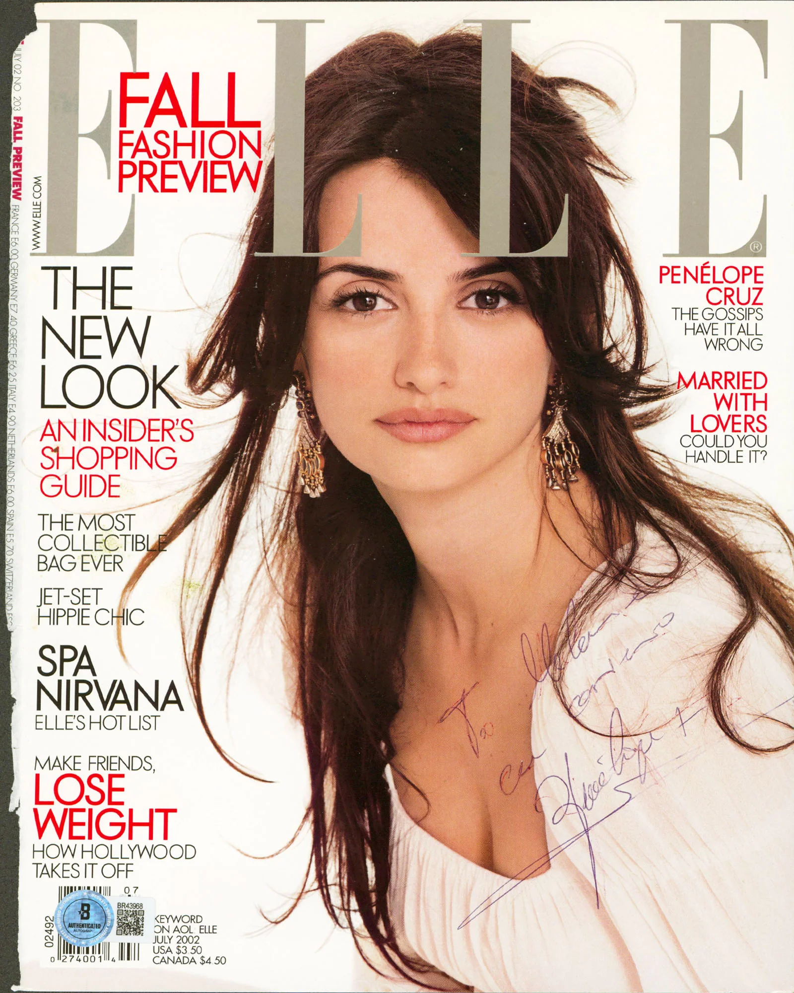 Penelope Cruz "To Melanie" Signed Elle Magazine Cover July 2002 BAS #BR43968 - Image 2