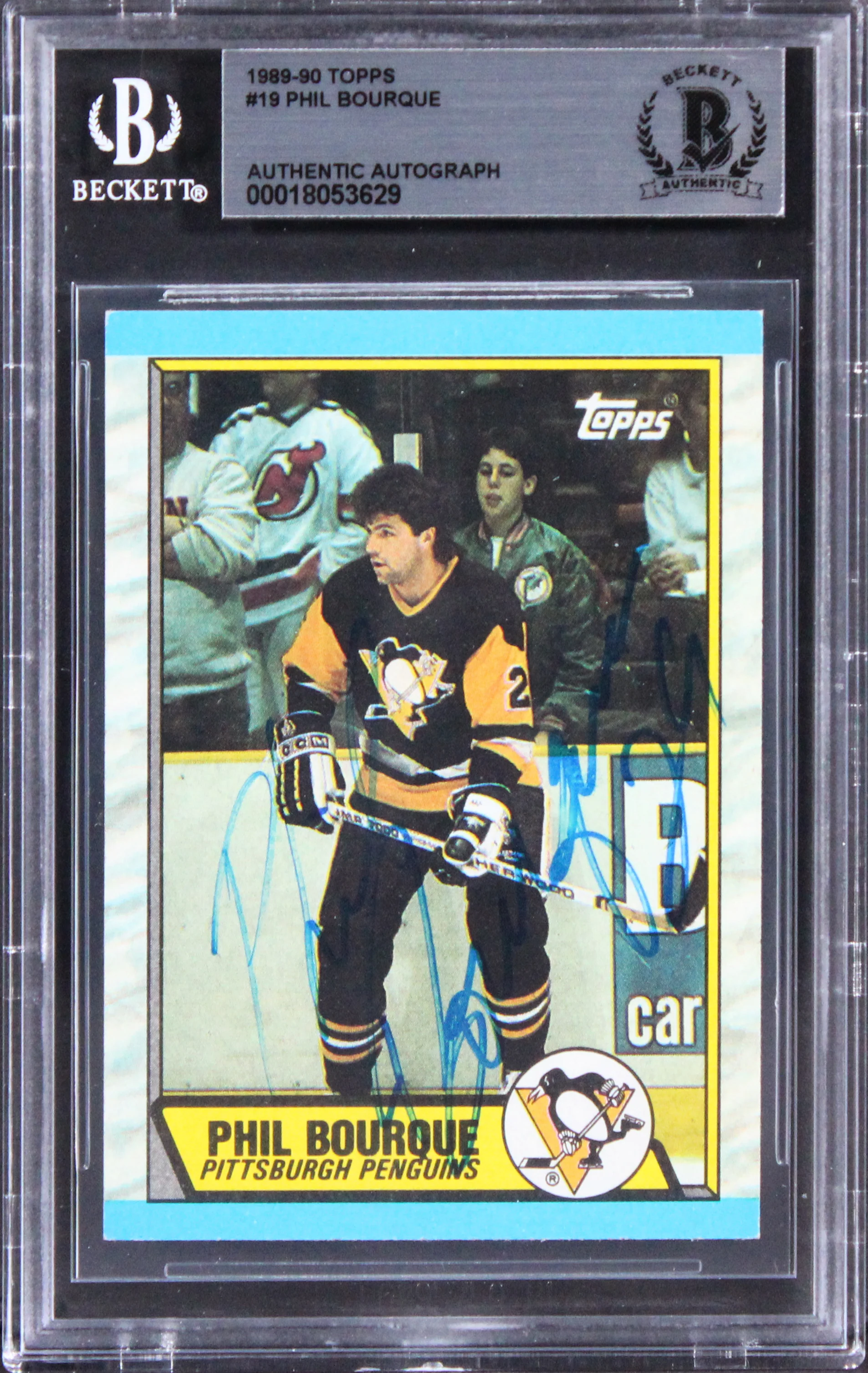 Penguins Phil Bourque Authentic Signed 1989 Topps #19 Card BAS Slabbed - Image 2