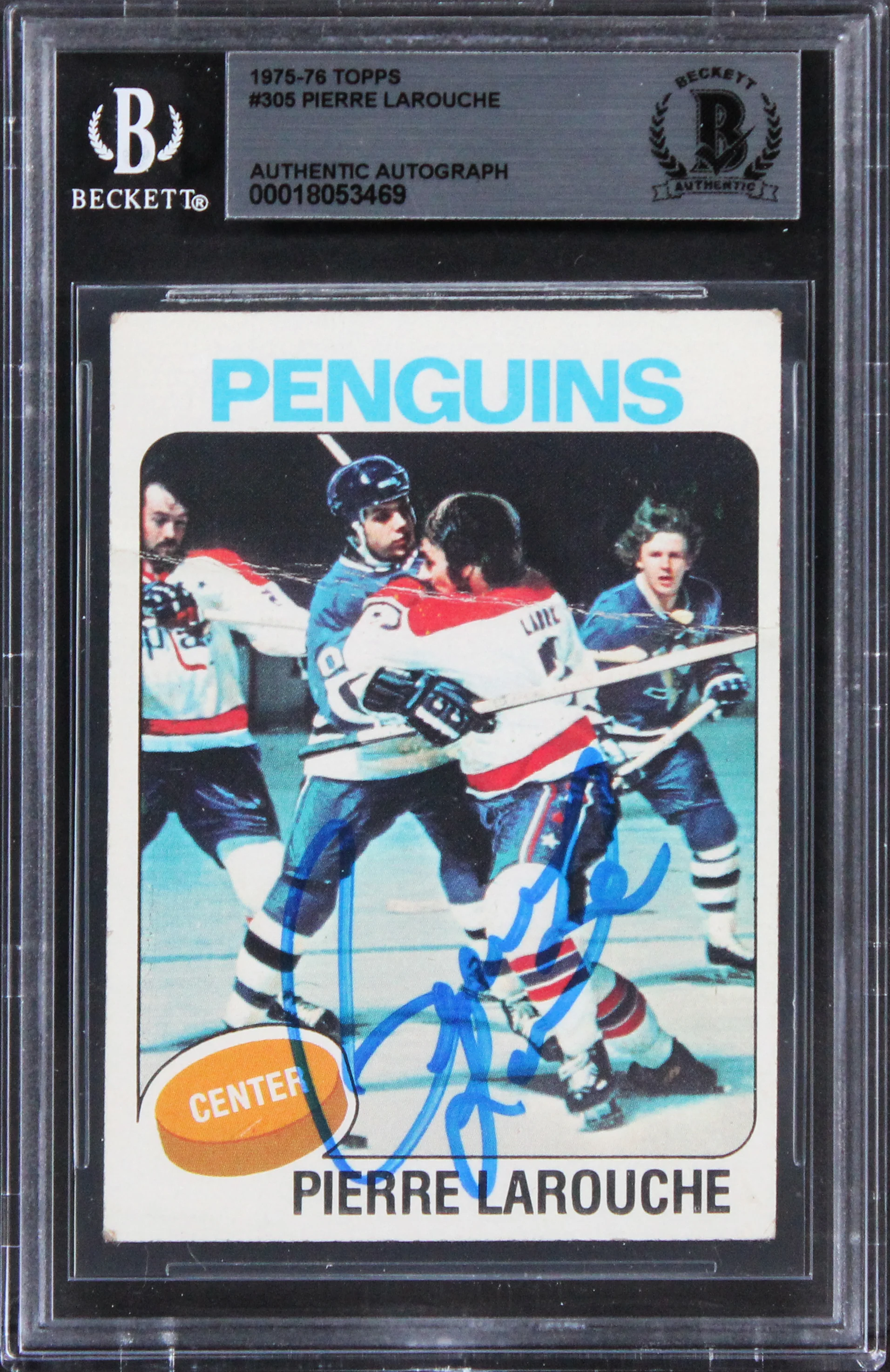 Penguins Pierre LaRouche Authentic Signed 1975 Topps #305 Card BAS Slabbed - Image 2