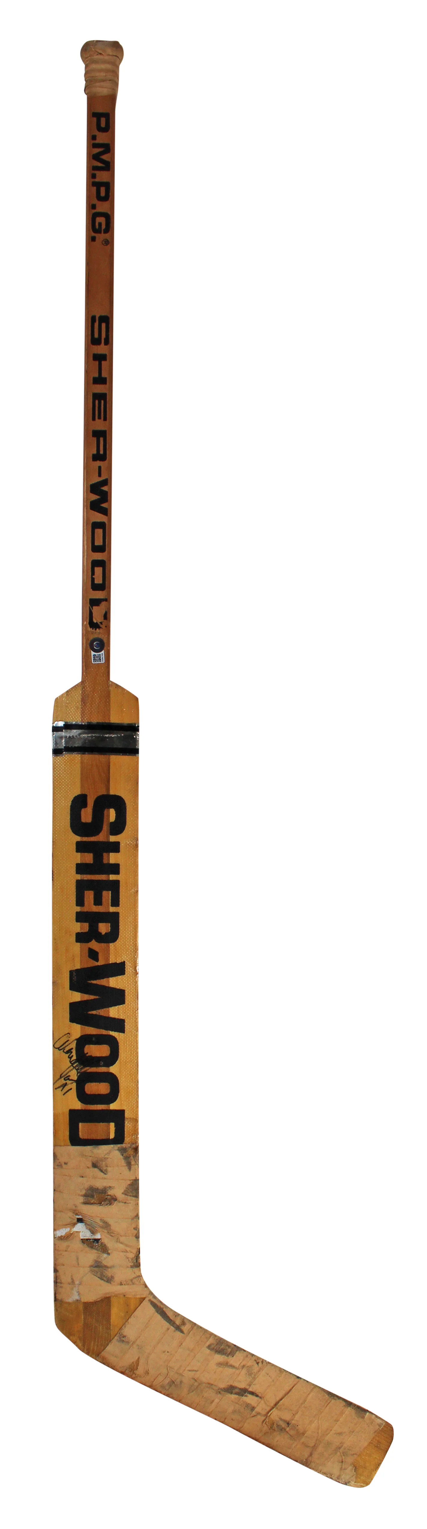Penguins Wendell Young Signed Game Used Sher-Wood P.M.P.G. Hockey Stick BAS - Image 8