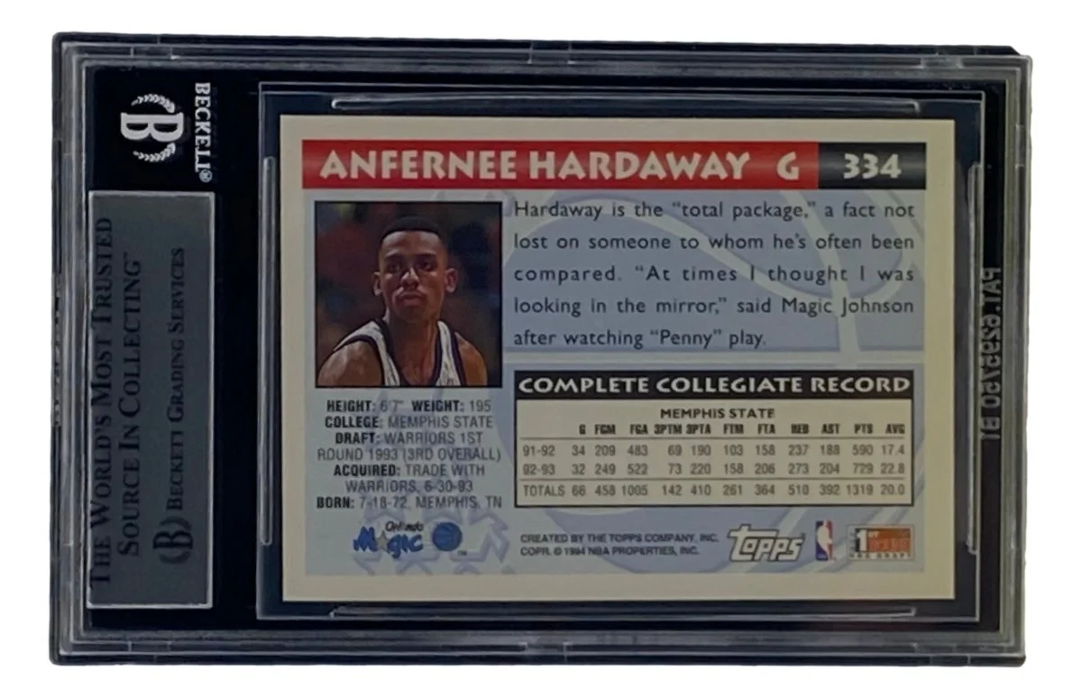 Penny Hardaway Signed Slabbed Orlando Magic 1993-94 Topps #334 BAS - Image 3