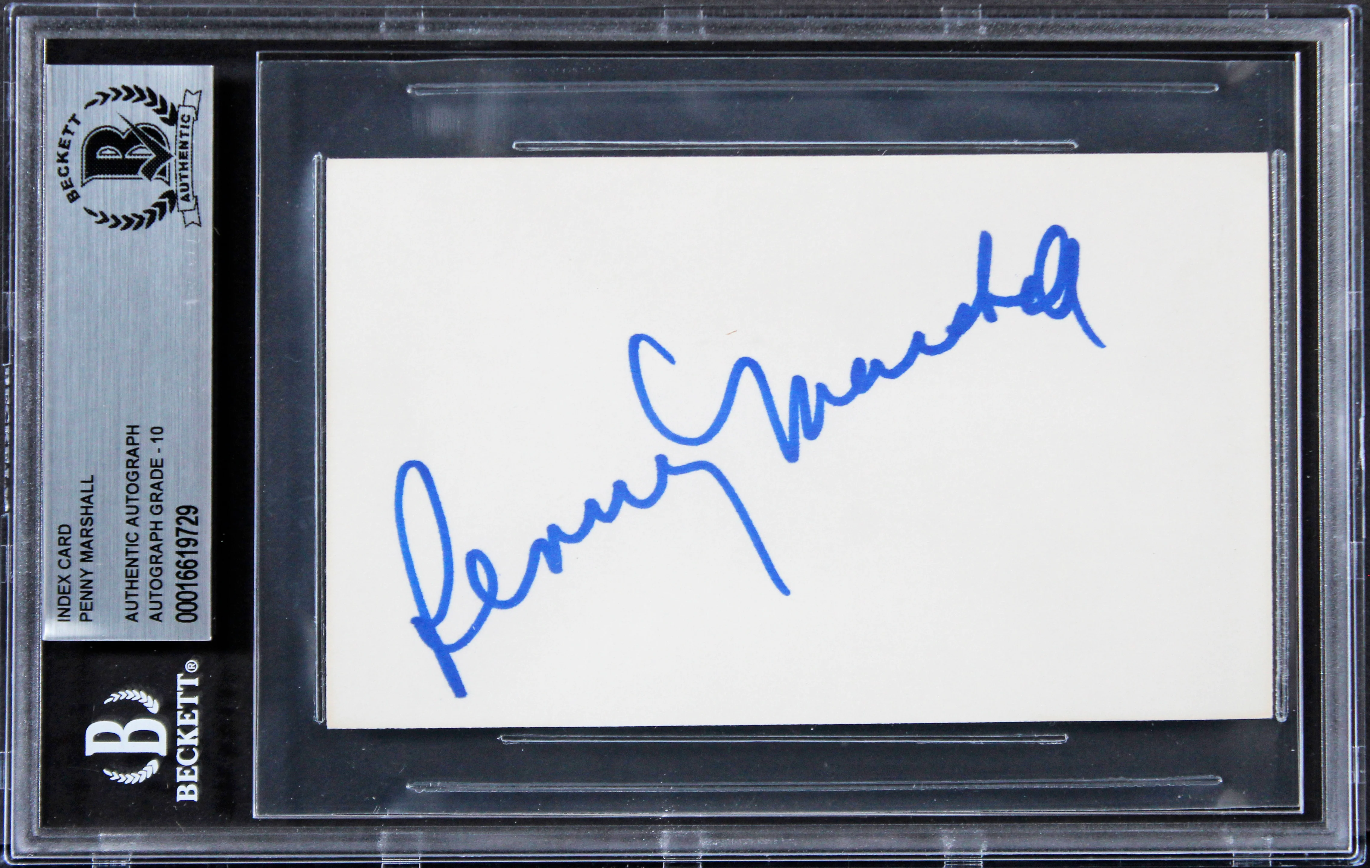 Penny Marshall Laverne & Shirley Signed 3x5 Index Card Auto 10! BAS Slabbed - Image 2