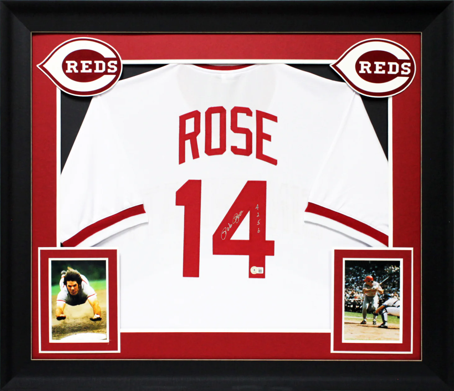 Pete Rose "4256" Authentic Signed White Pro Style Framed Jersey BAS 4 - Image 2