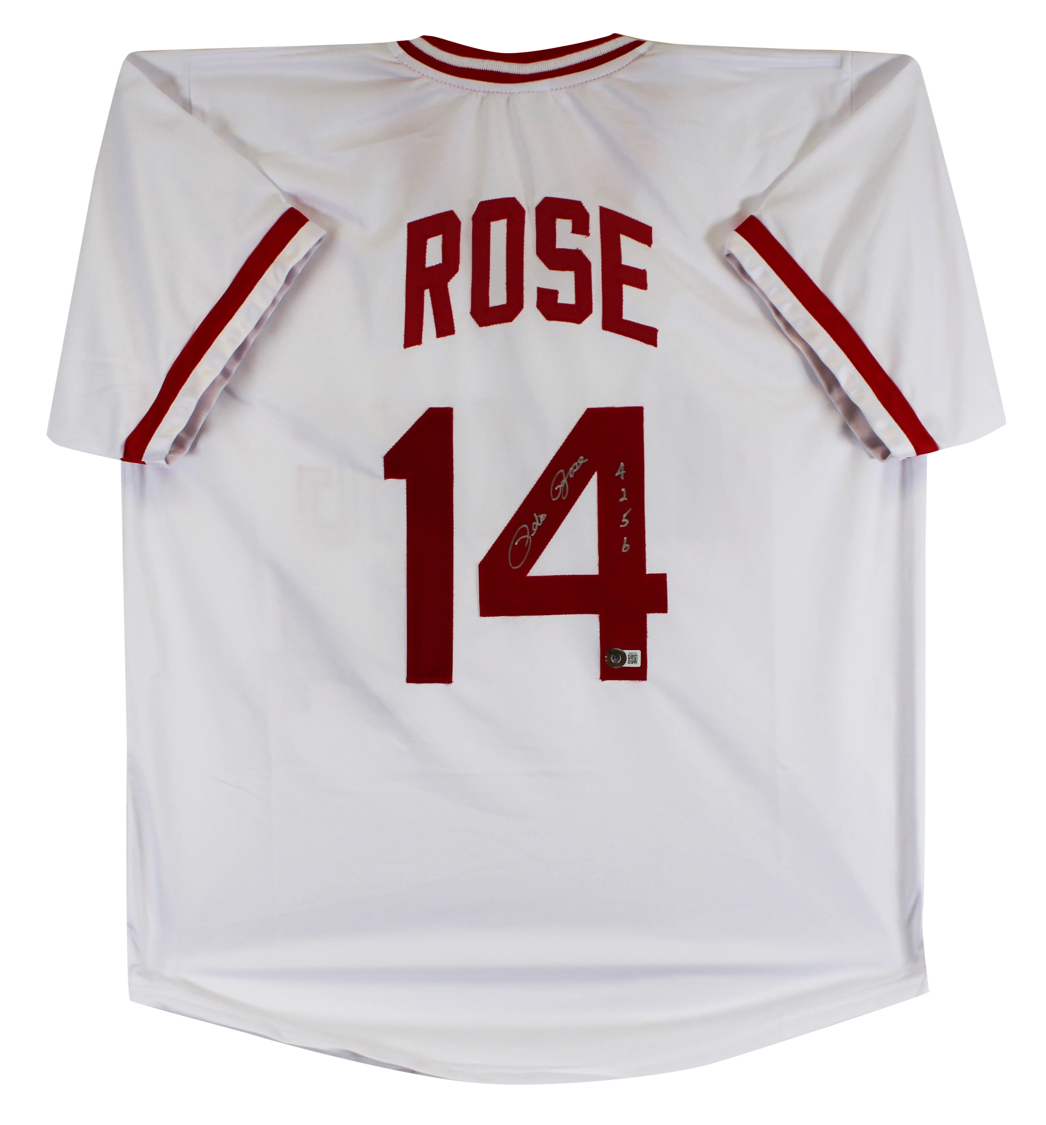 Pete Rose "4256" Authentic Signed White Pro Style Jersey Autographed BAS 4 - Image 2