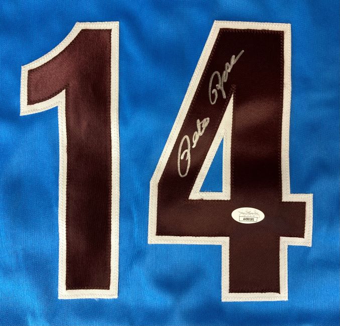 Pete Rose Philadelphia Signed Blue Baseball Jersey JSA Hologram - Image 2