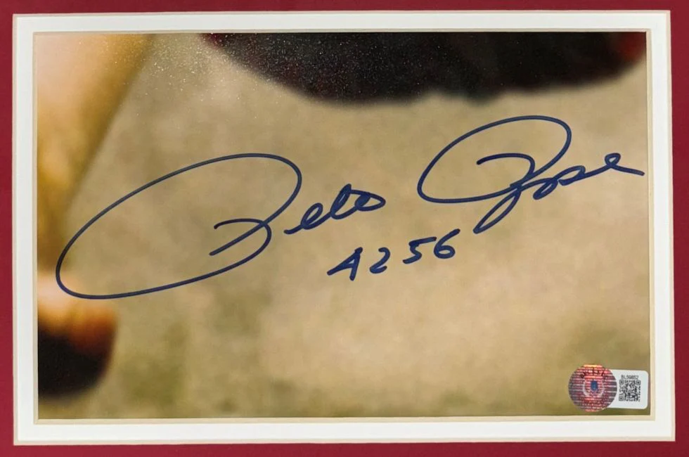 Pete Rose Signed Framed Cut Sig w/ 8x10 Cincinnati Reds Photo 4256 Inscribed BAS - Image 2