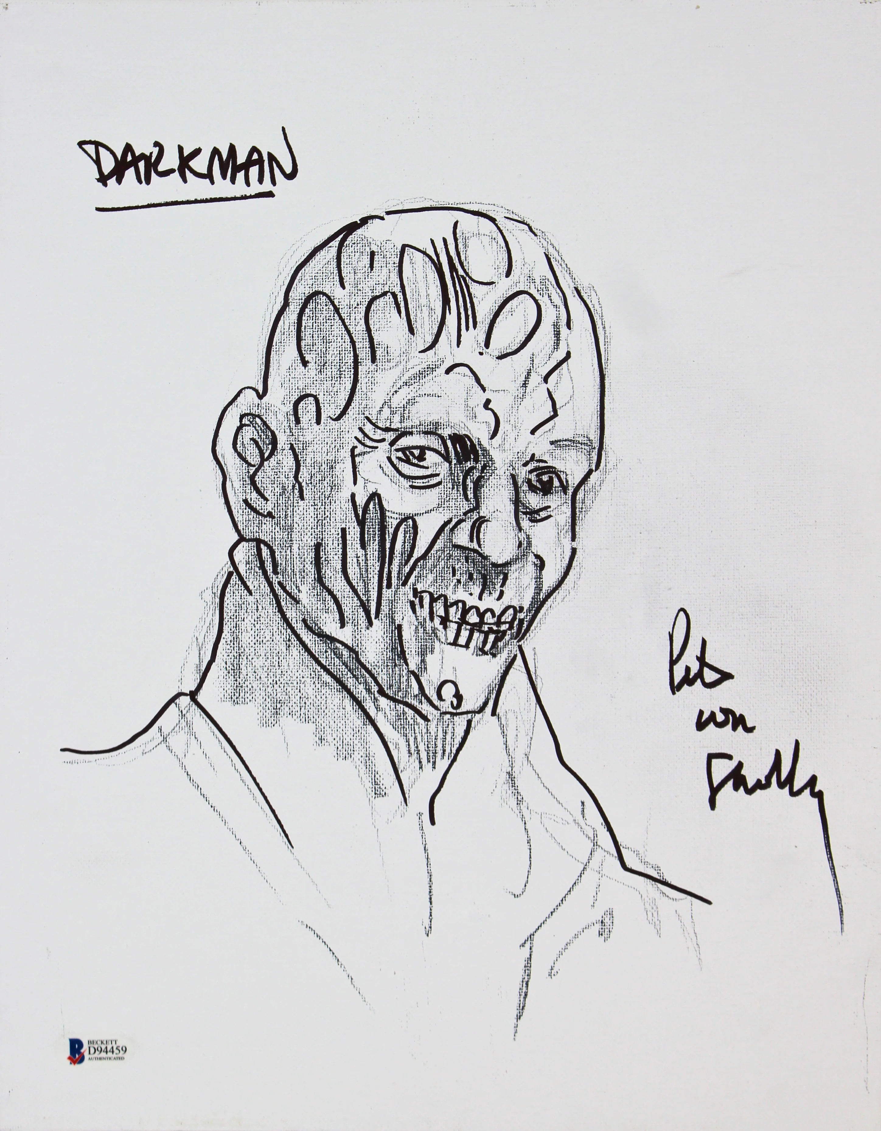 Pete Von Sholly Signed 11x14 Original Art Darkman Sketch Canvas BAS #D94459 - Image 2