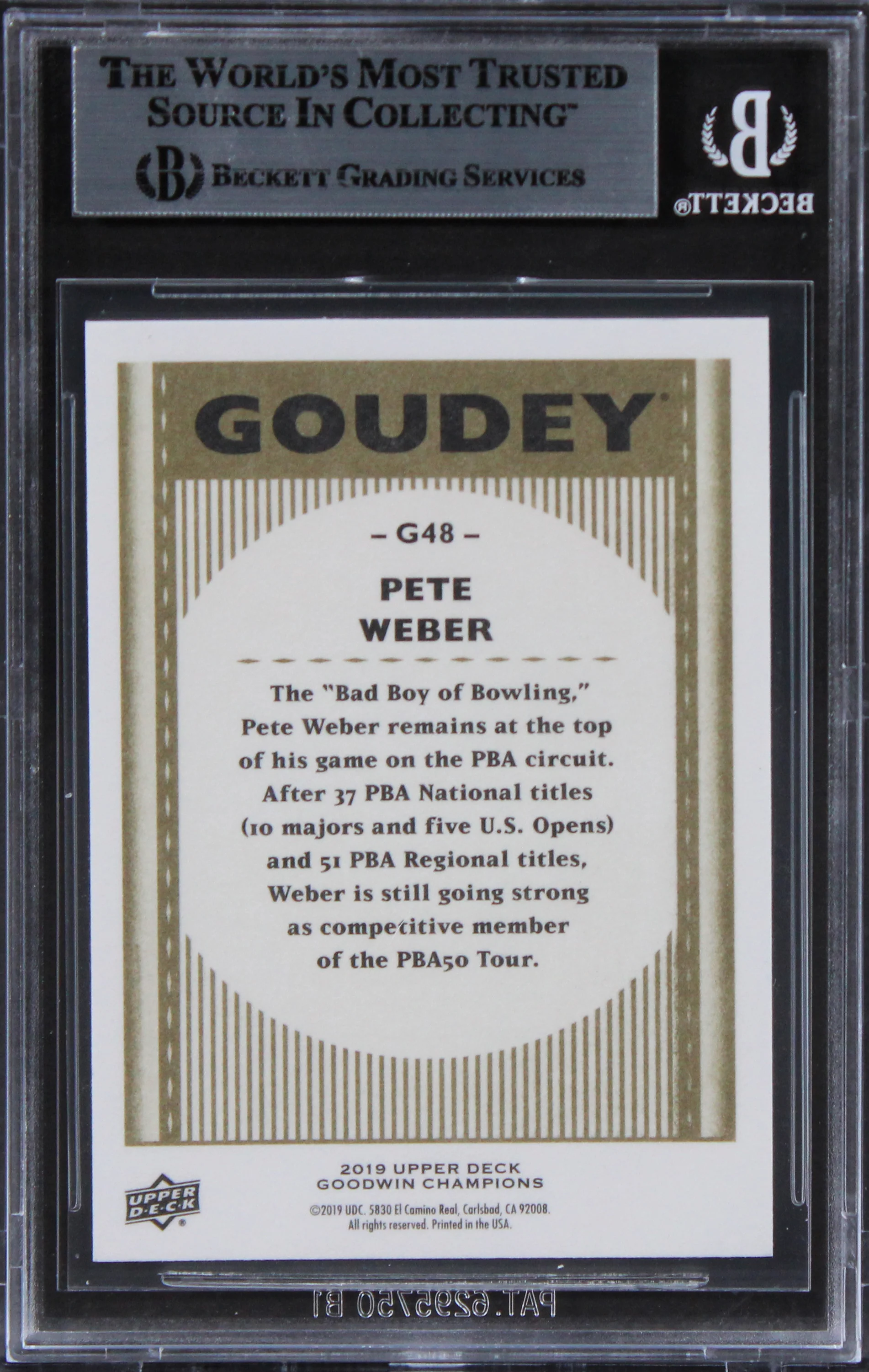 Pete Weber Auth Signed 2019 UD Goodwin Champions Goudey #G48 Card BAS Slabbed - Image 3