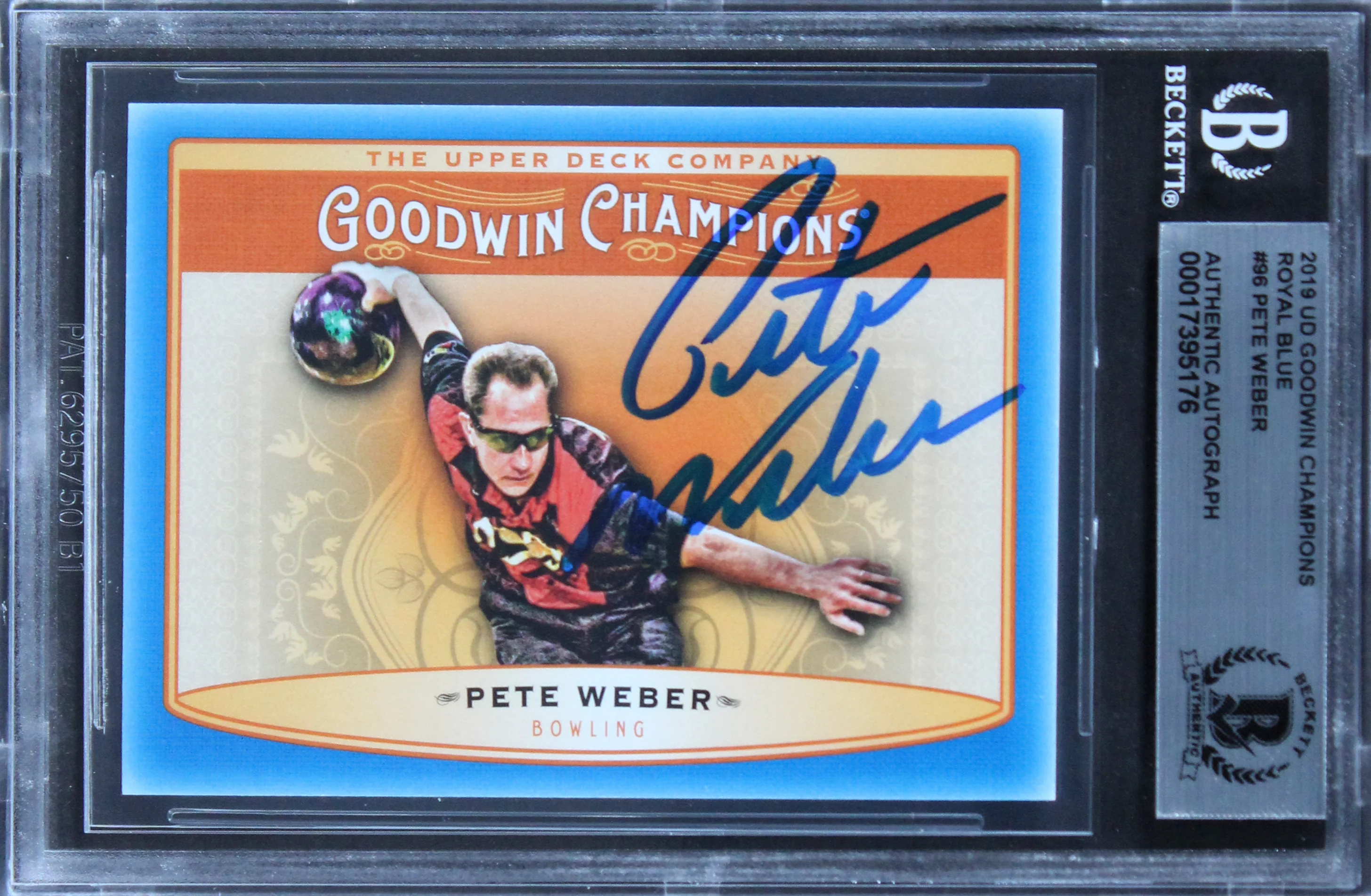 Pete Weber Signed 2019 UD Goodwin Champions Goudey Royal Blue #96 Card BAS Slab - Image 2