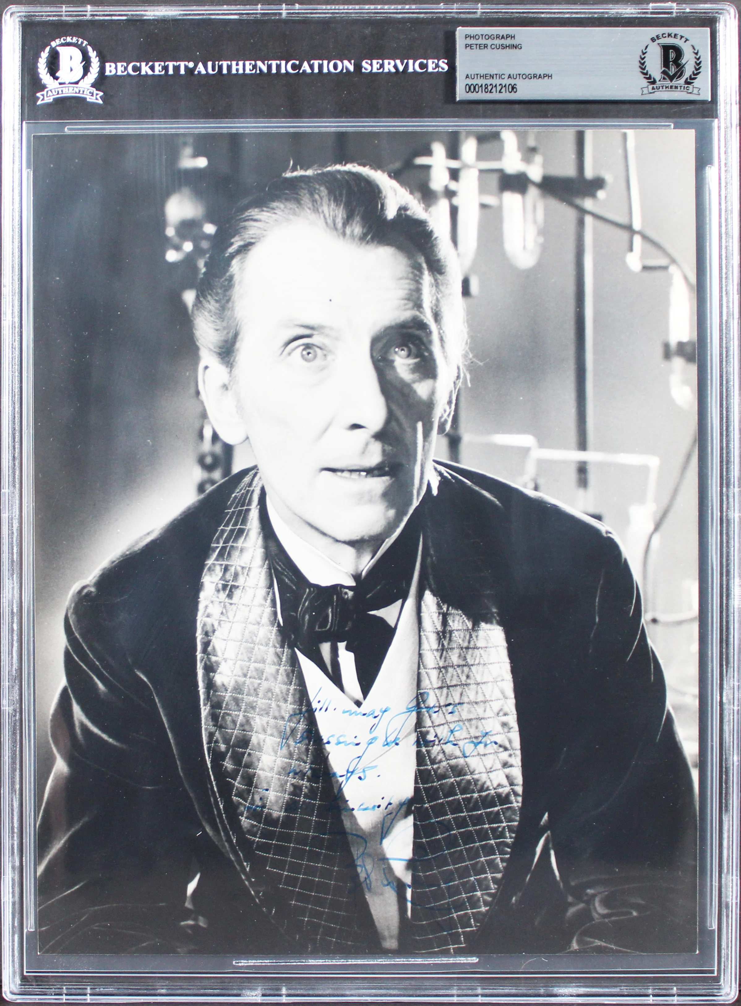 Peter Cushing Frankenstein "God's Blessings" Signed 8x10 Photo BAS Slabbed - Image 2