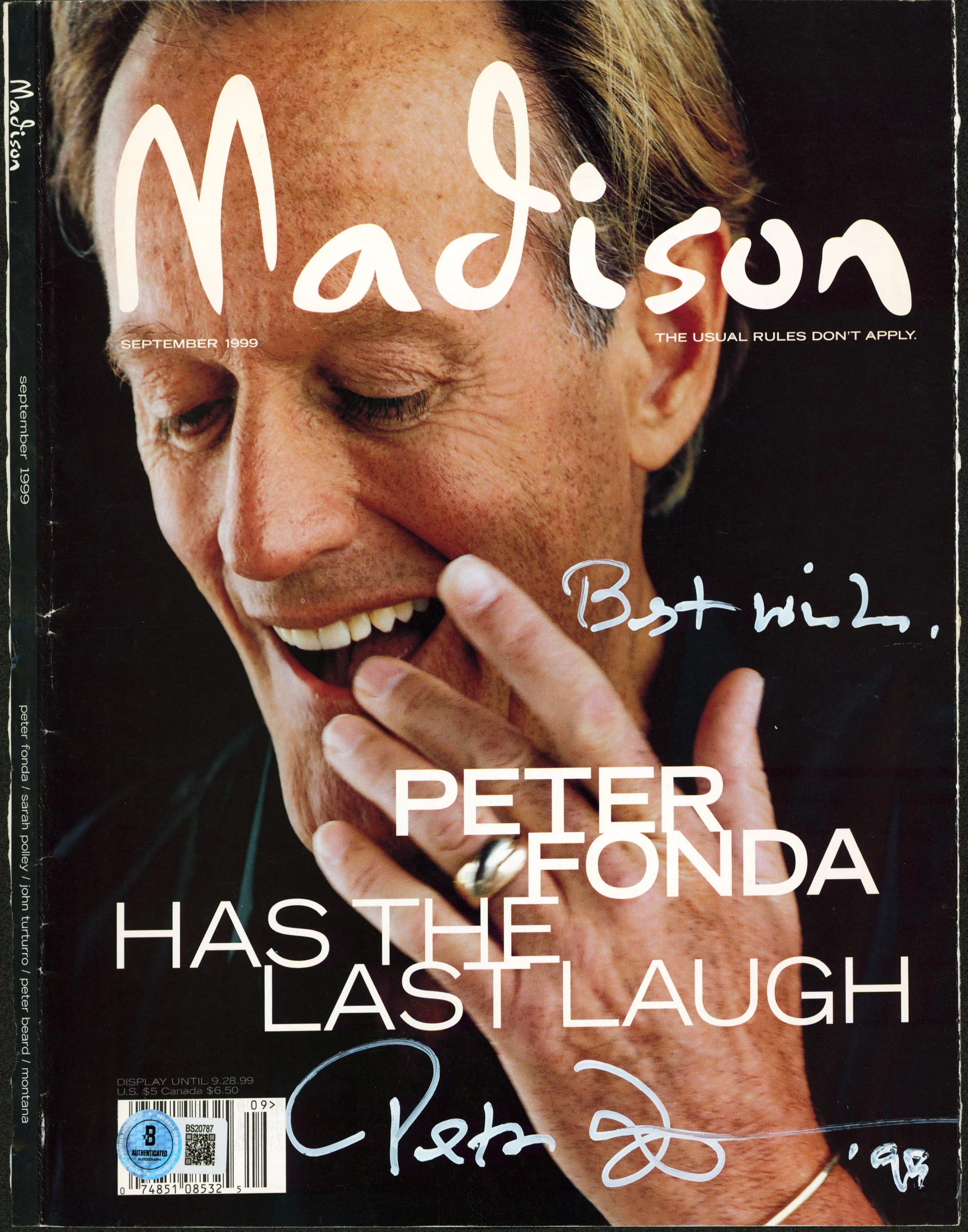Peter Fonda "Best Wishes" Signed Madison Magazine Cover Sep. 1999 BAS #BS20787 - Image 2