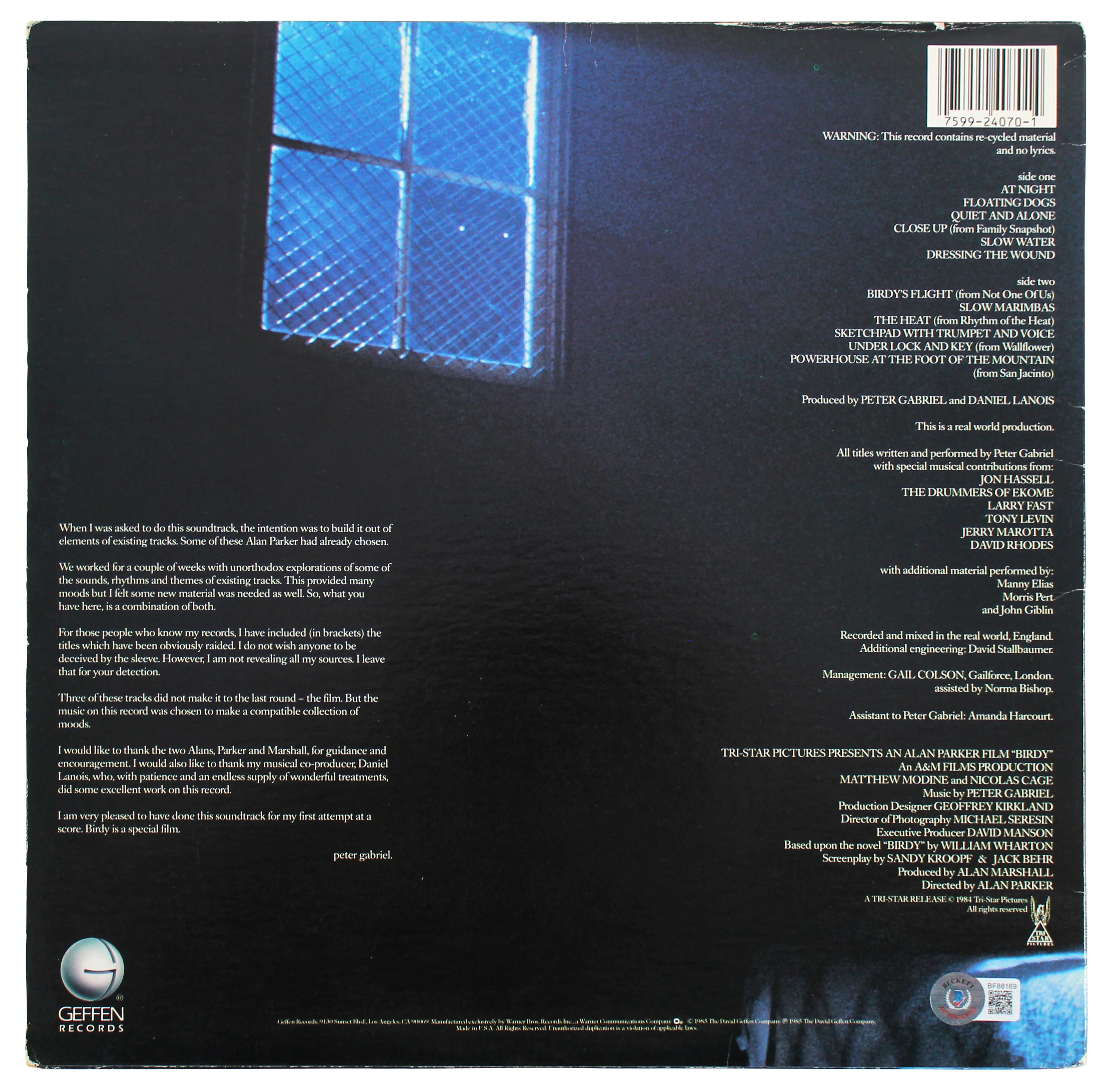 Peter Gabriel Authentic Signed Birdy Album Cover Autographed BAS #BF88169 - Image 4