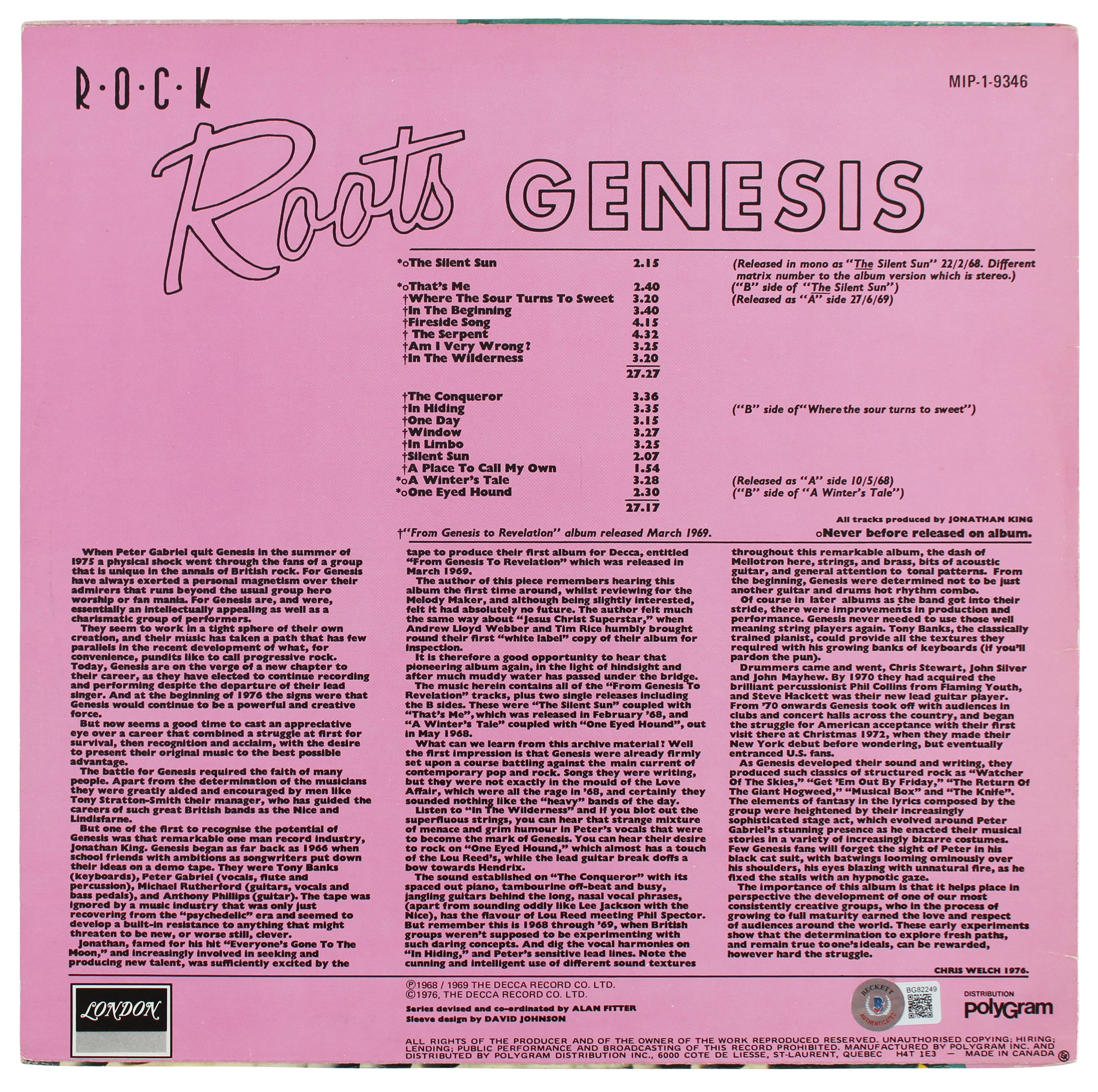 Peter Gabriel Genesis Authentic Signed Roots Album Cover BAS #BG82249 - Image 4