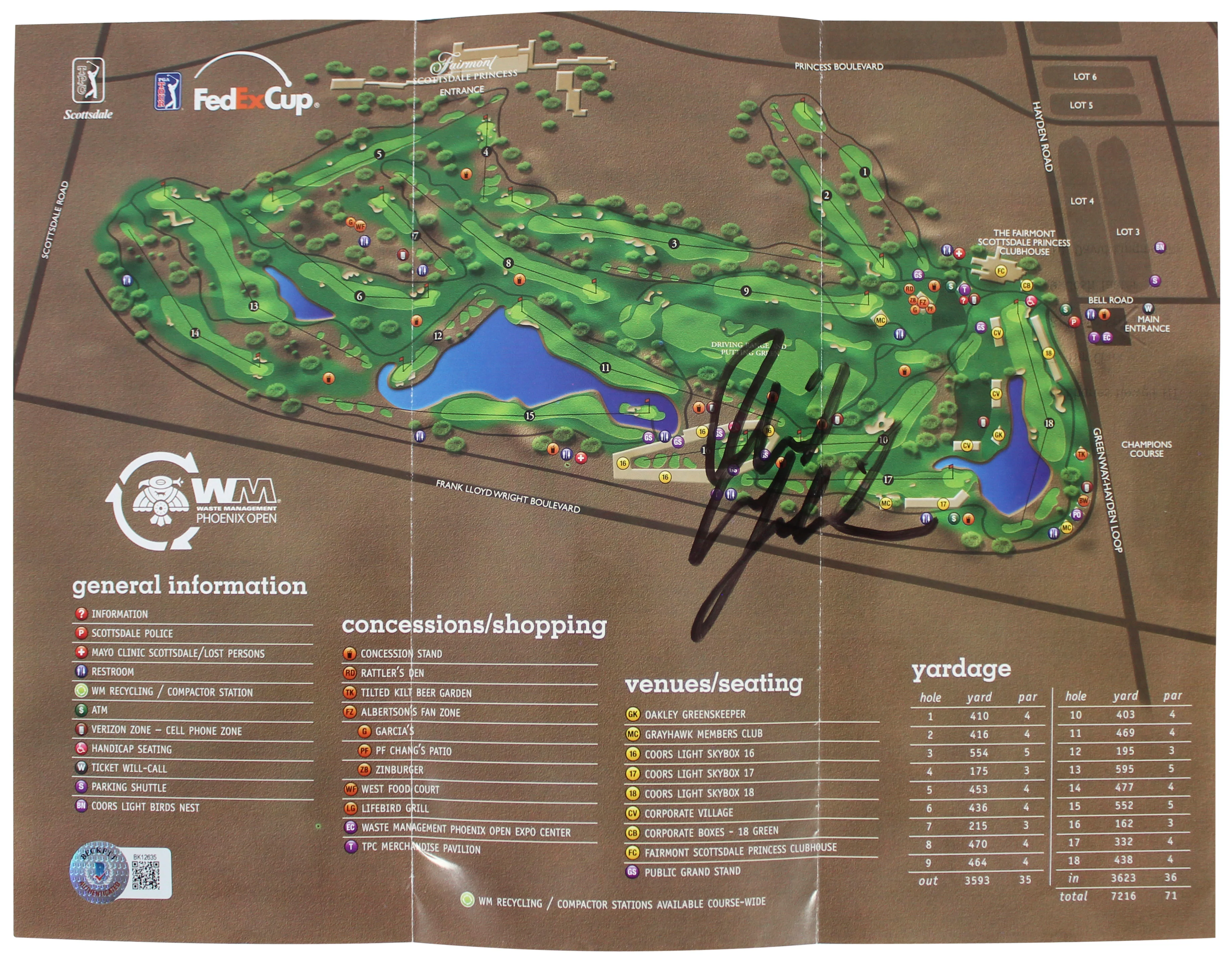 Phil Mickelson Authentic Signed Waste Management Phoenix Open Map BAS #BK12635 - Image 2