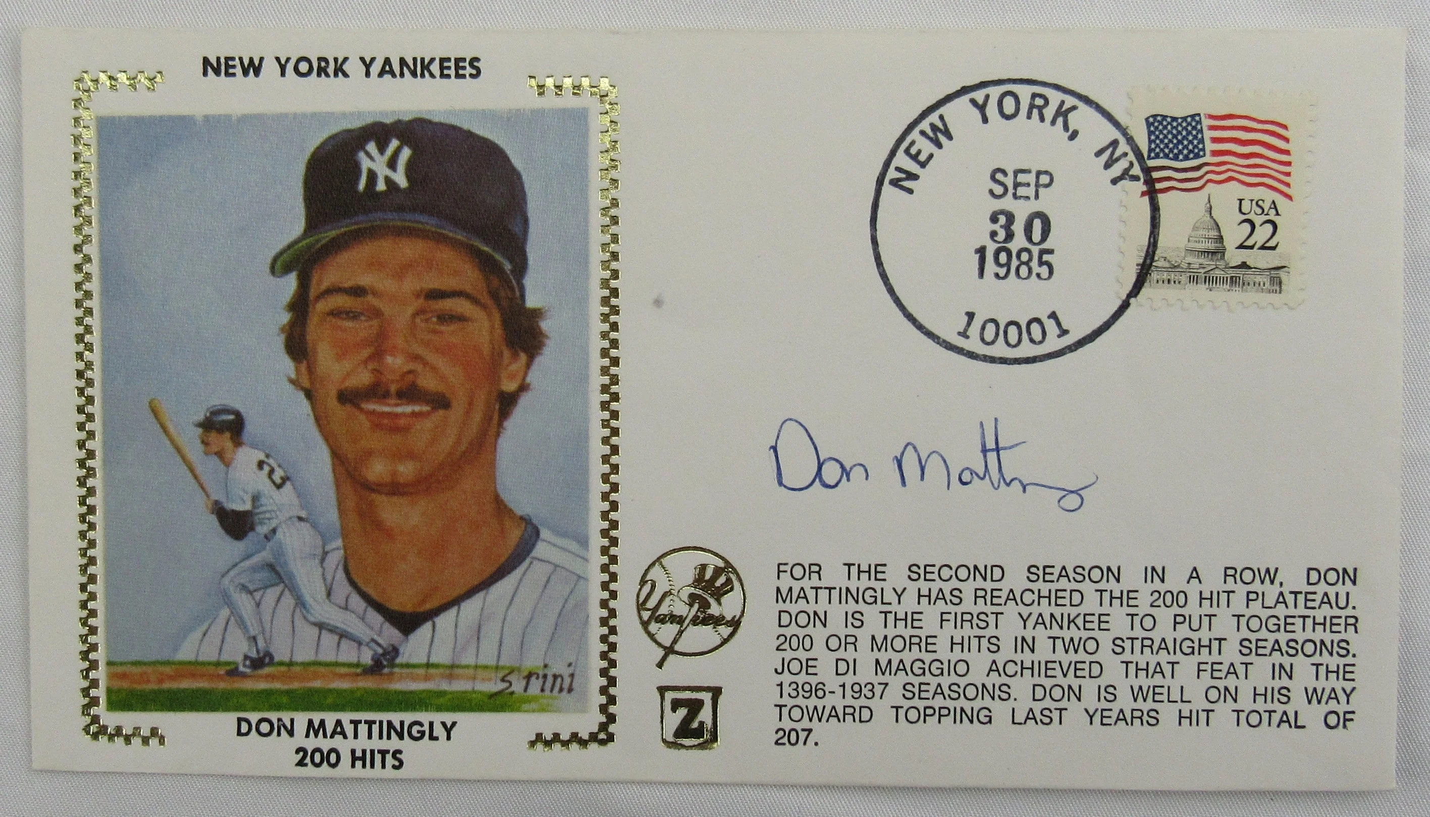 Don Mattingly Signed Envelope Zaso Cachet