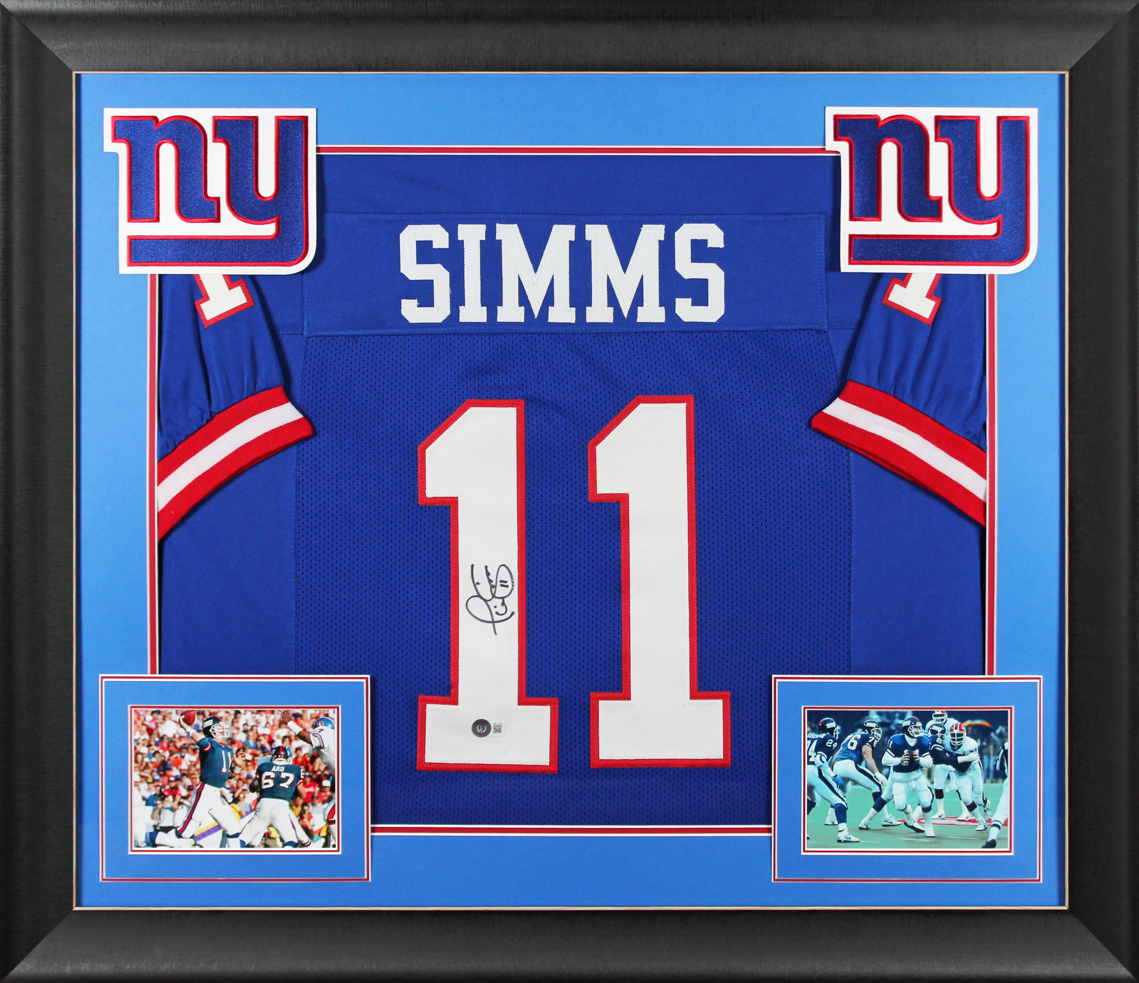 Phil Simms Authentic Signed Blue Pro Style Framed Jersey BAS Witnessed - Image 2