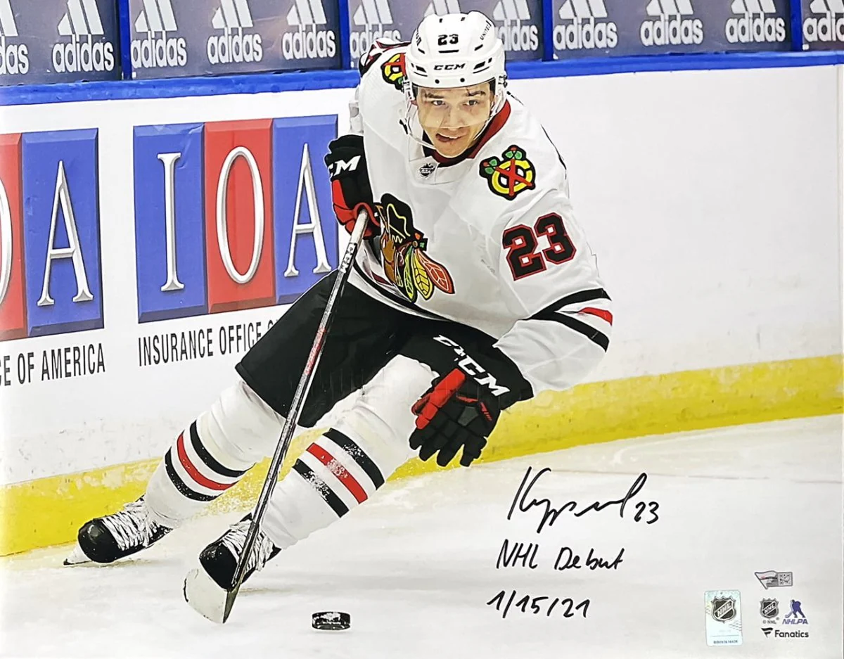 Philipp Kurashev Signed 16x20 Chicago Blackhawks Photo NHL Debut Insc Fanatics - Image 5