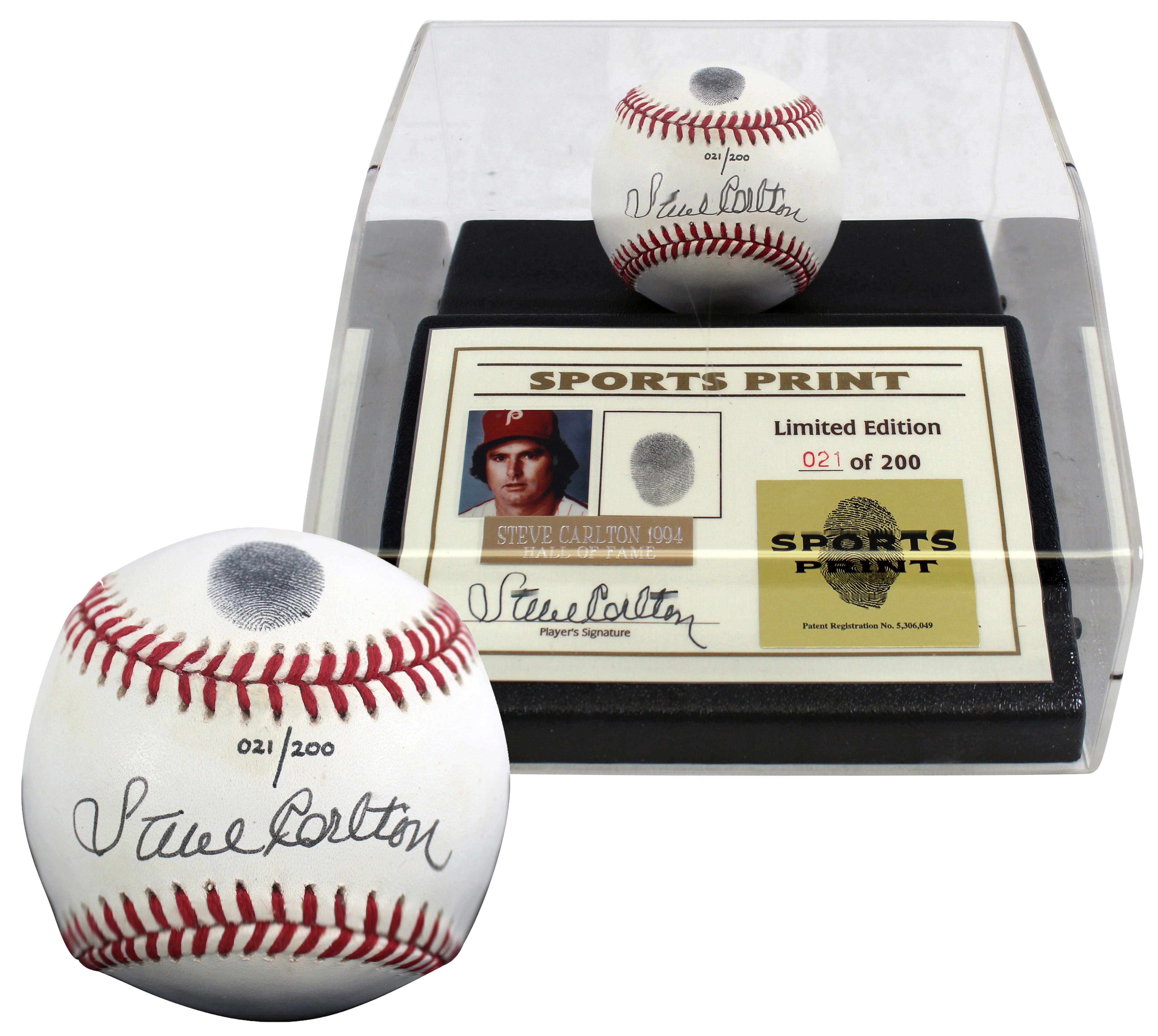 Phillies Steve Carlton Signed Thumbprint Baseball LE #'d/200 w/ Display Case BAS - Image 2
