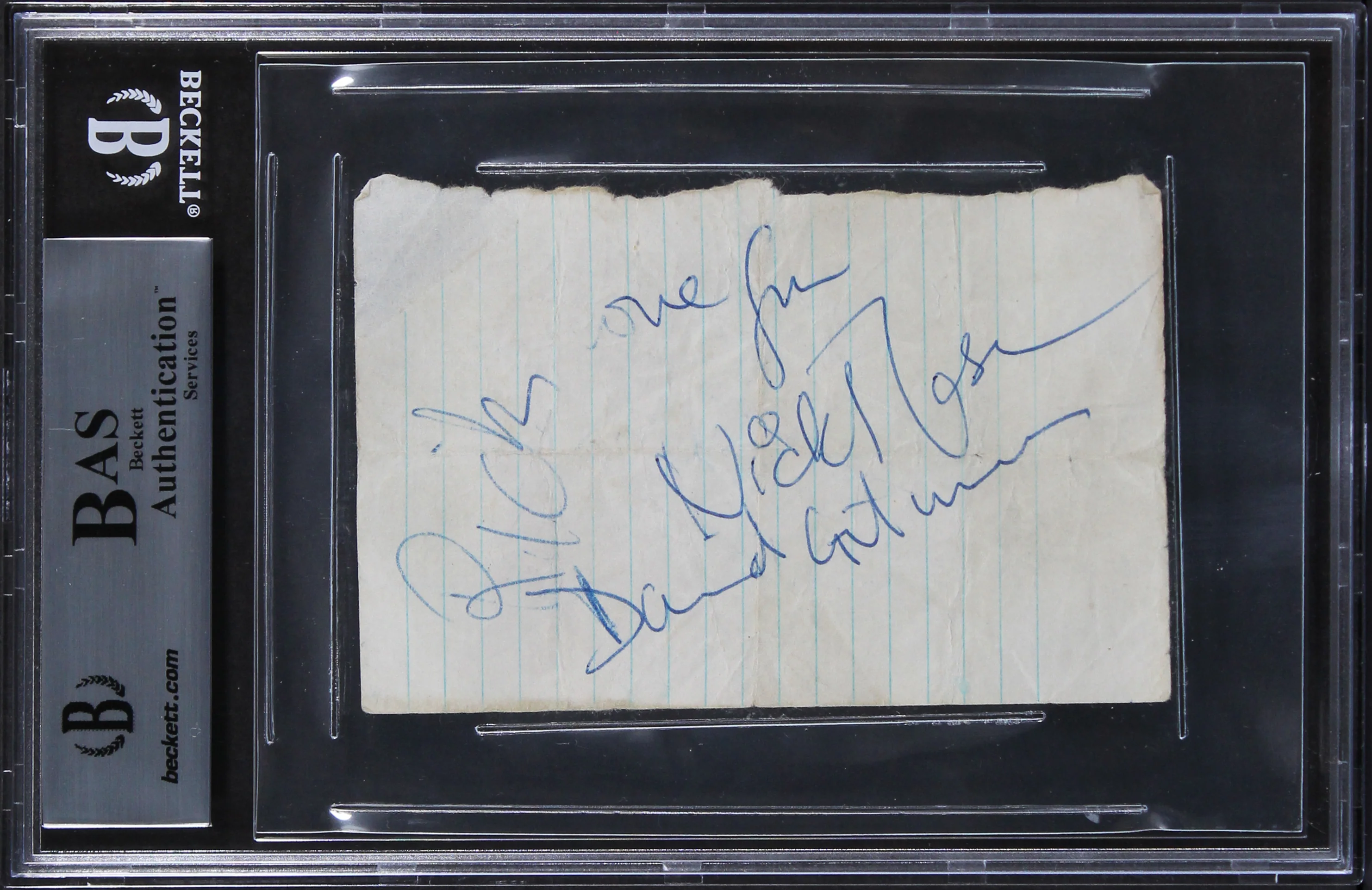Pink Floyd (5) Gilmour, Waters, Wright, Mason Signed 2.75x4.25 Cut Sig BAS Slab - Image 4