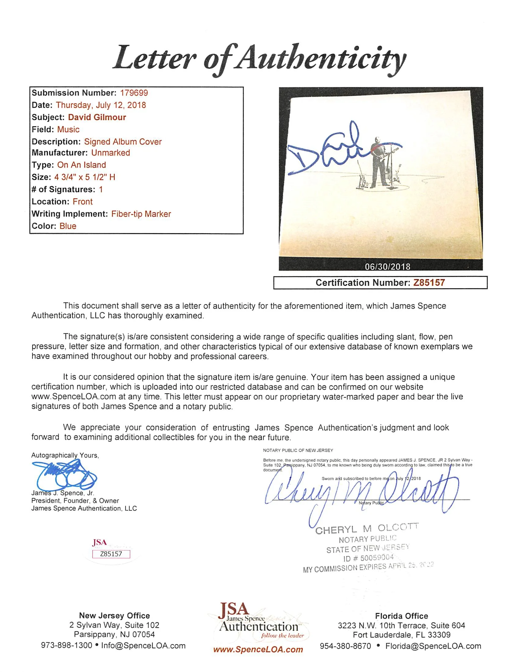 Pink Floyd David Gilmour Authentic Signed On An Island Cd Cover Page JSA #Z85157 - Image 7