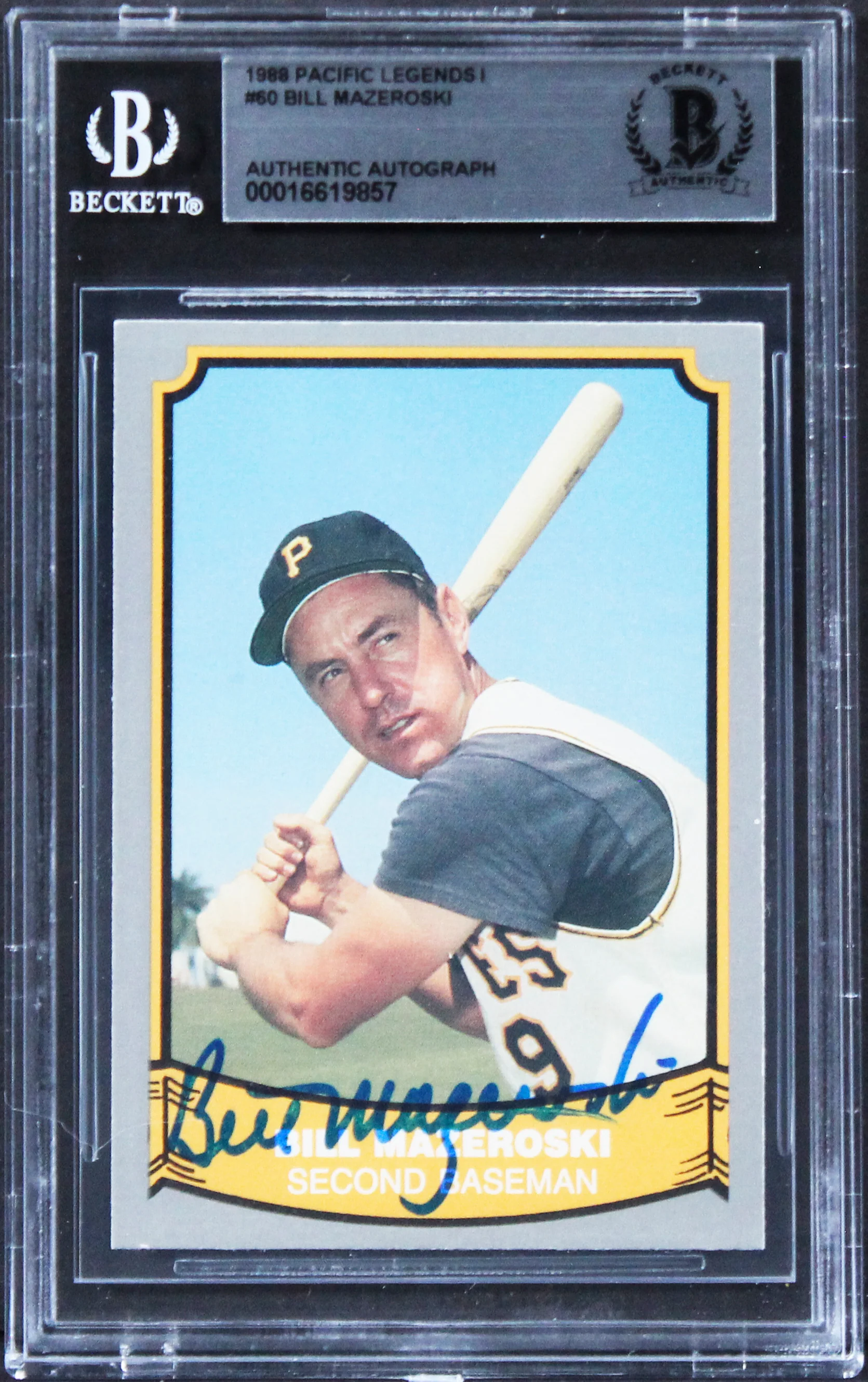 Pirates Bill Mazeroski Authentic Signed 1988 Pacific Legends I #60 Card BAS Slab - Image 2